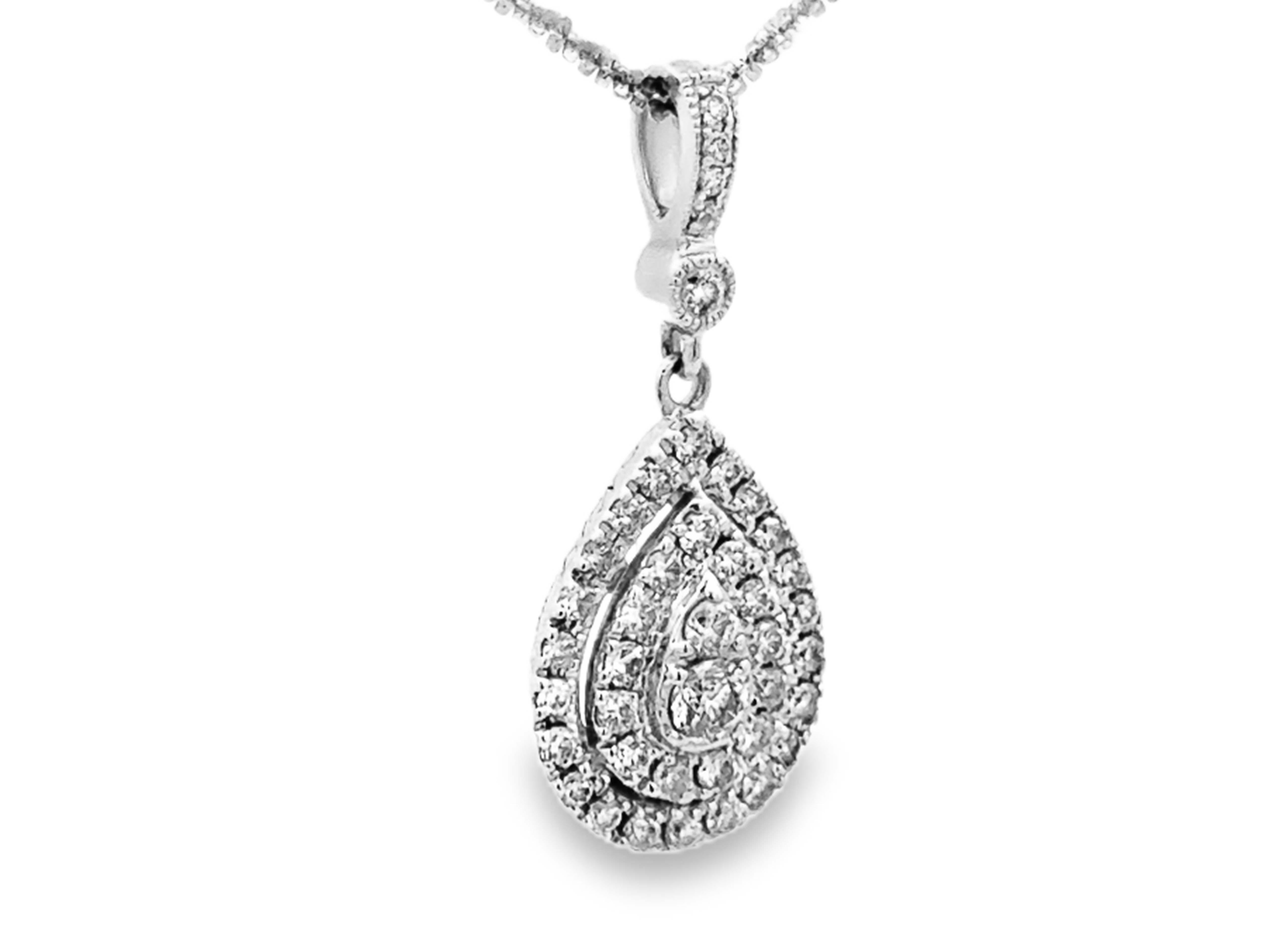 Modern Neil Lane Pear Shaped Double Diamond Halo Diamond Necklace 14K White Gold For Sale