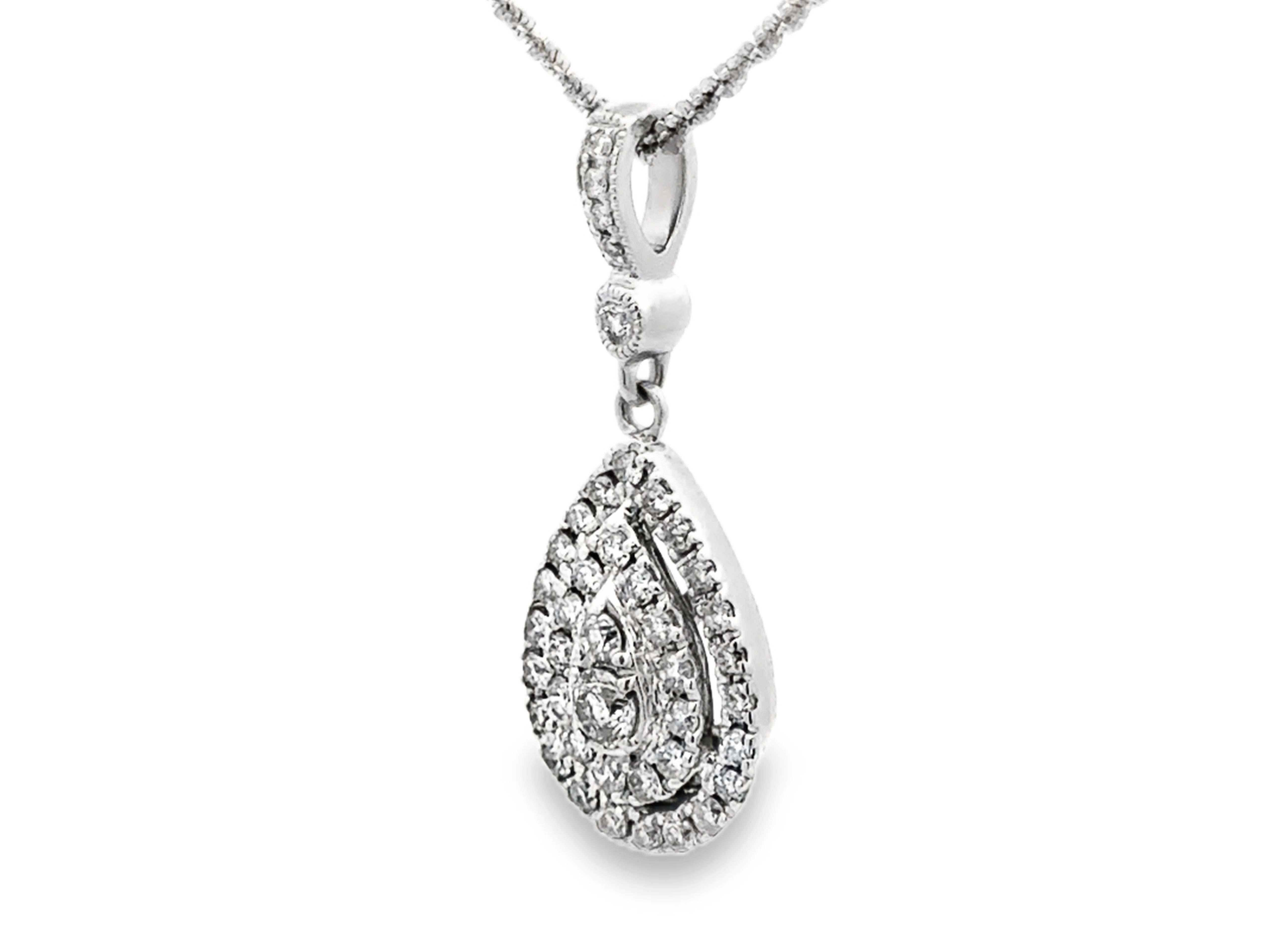 Brilliant Cut Neil Lane Pear Shaped Double Diamond Halo Diamond Necklace 14K White Gold For Sale