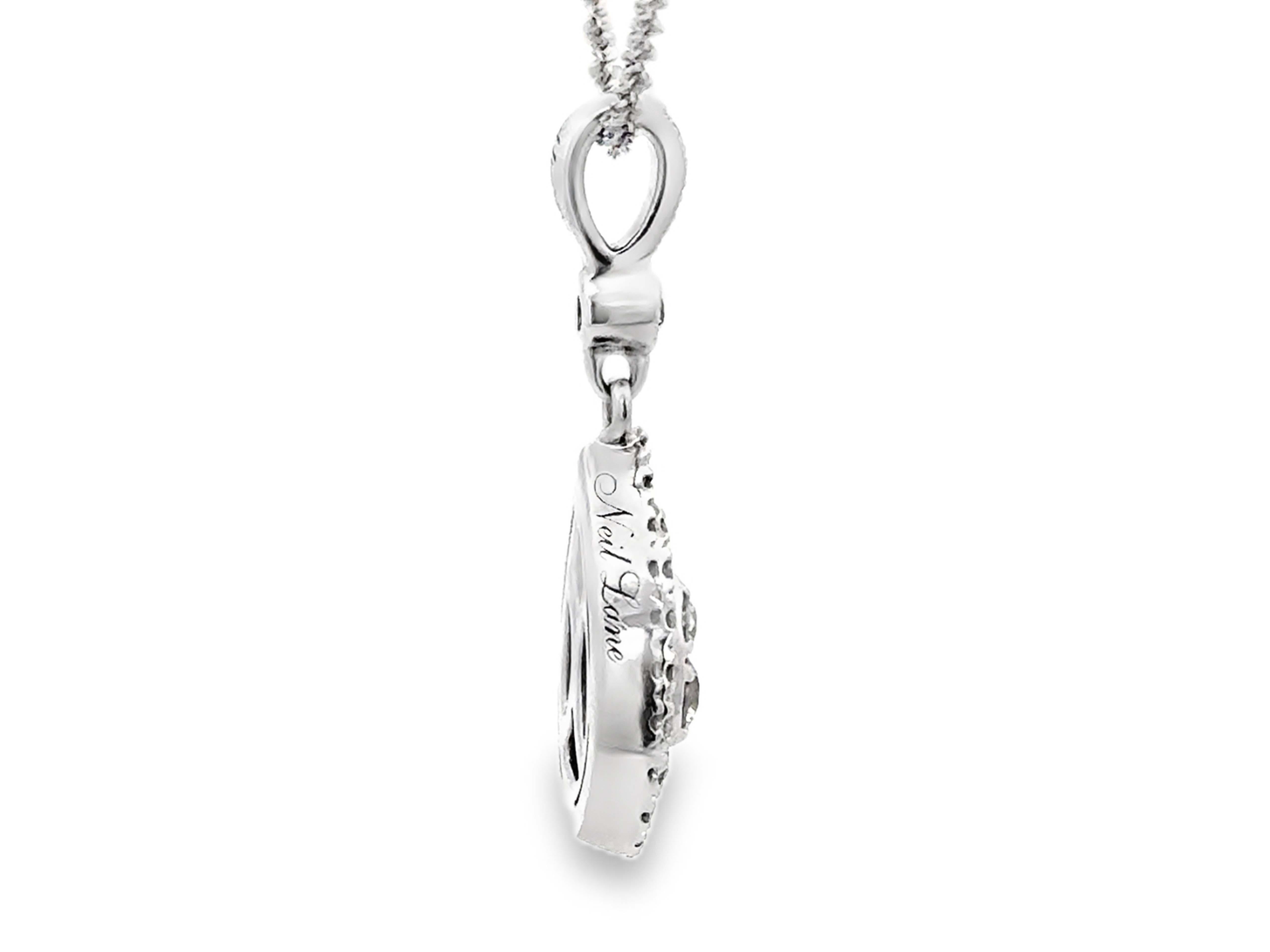 Neil Lane Pear Shaped Double Diamond Halo Diamond Necklace 14K White Gold In Excellent Condition For Sale In Honolulu, HI