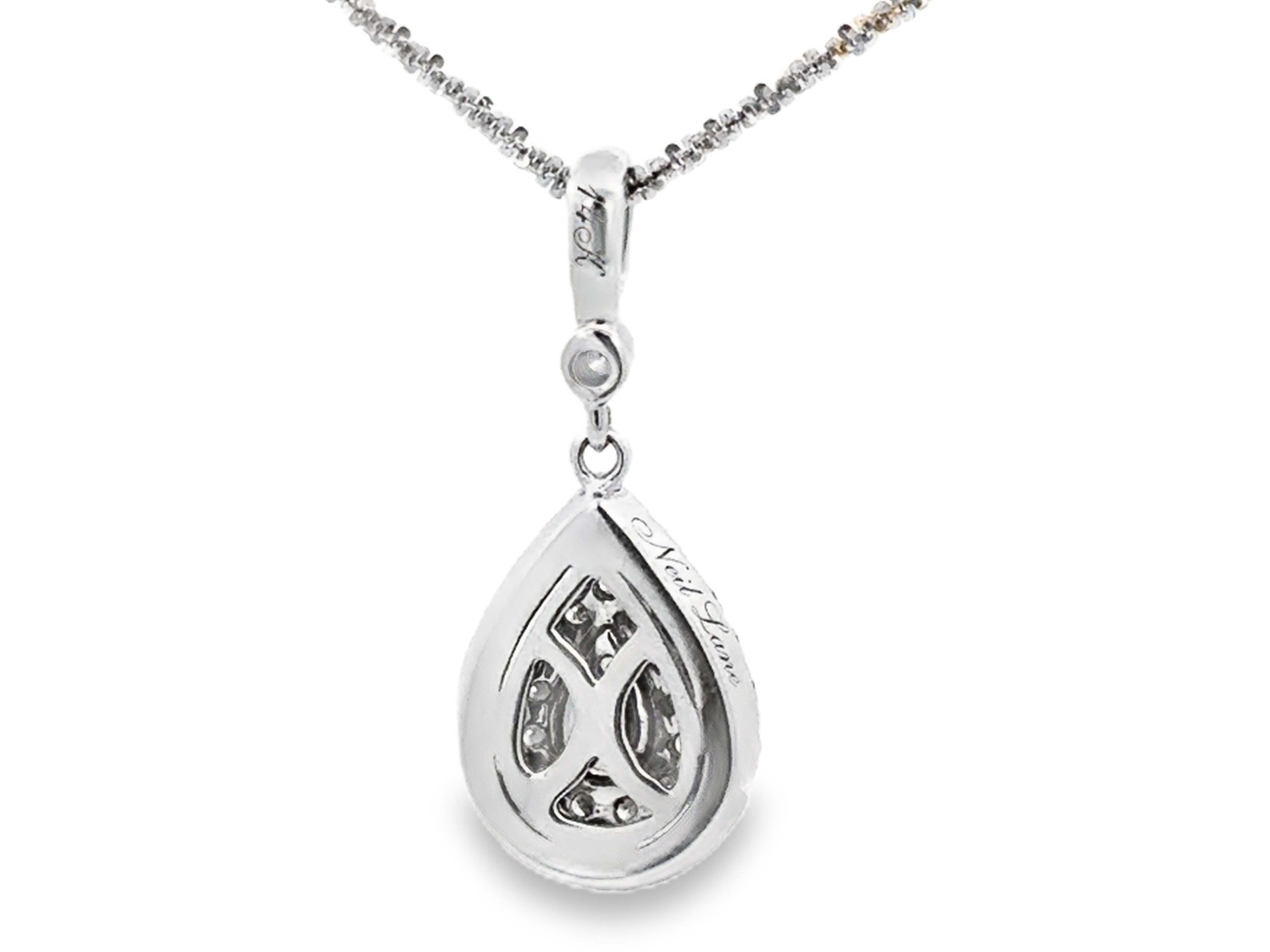 Neil Lane Pear Shaped Double Diamond Halo Diamond Necklace 14K White Gold For Sale 1