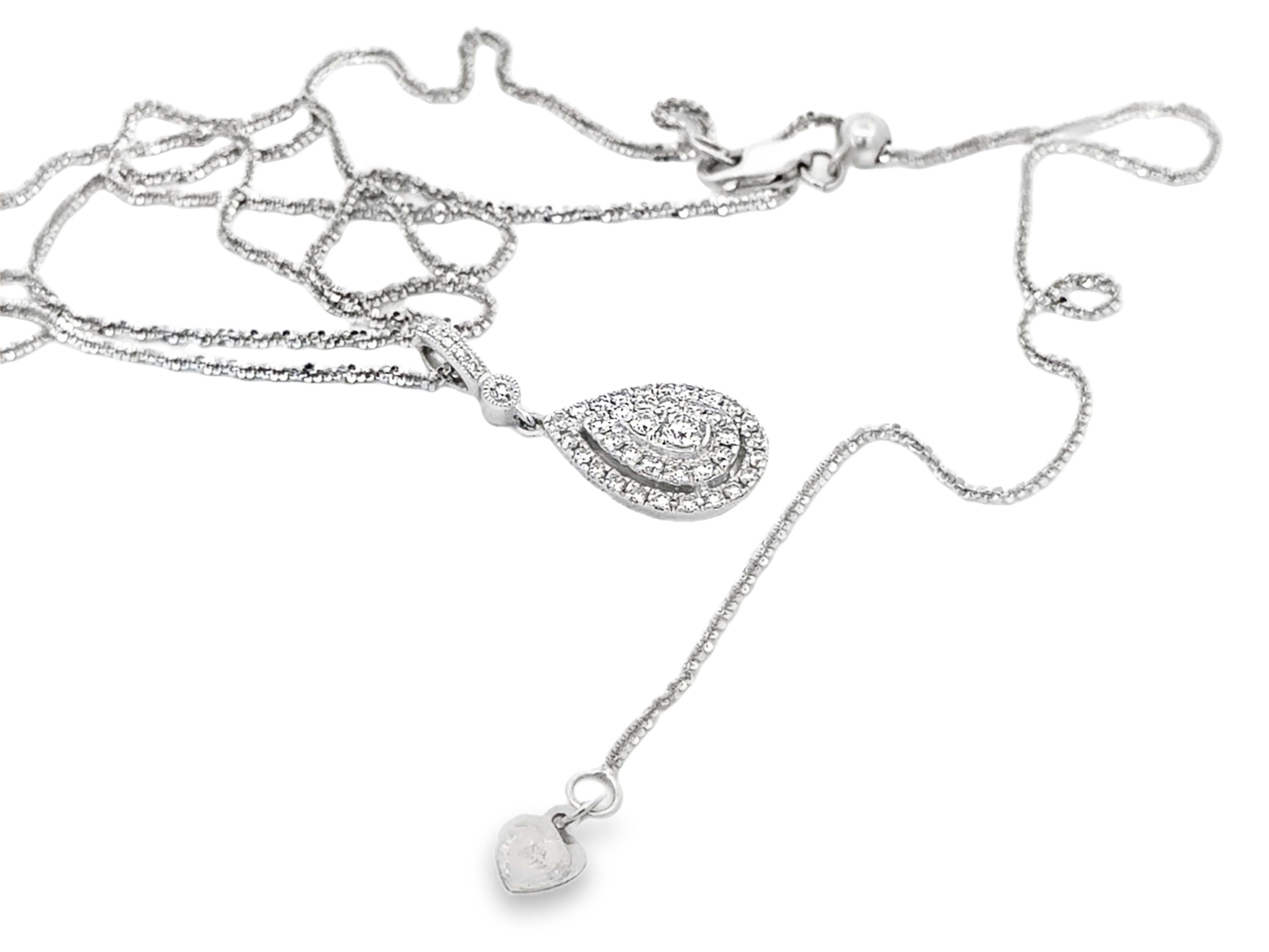 Neil Lane Pear Shaped Double Diamond Halo Diamond Necklace 14K White Gold For Sale 2