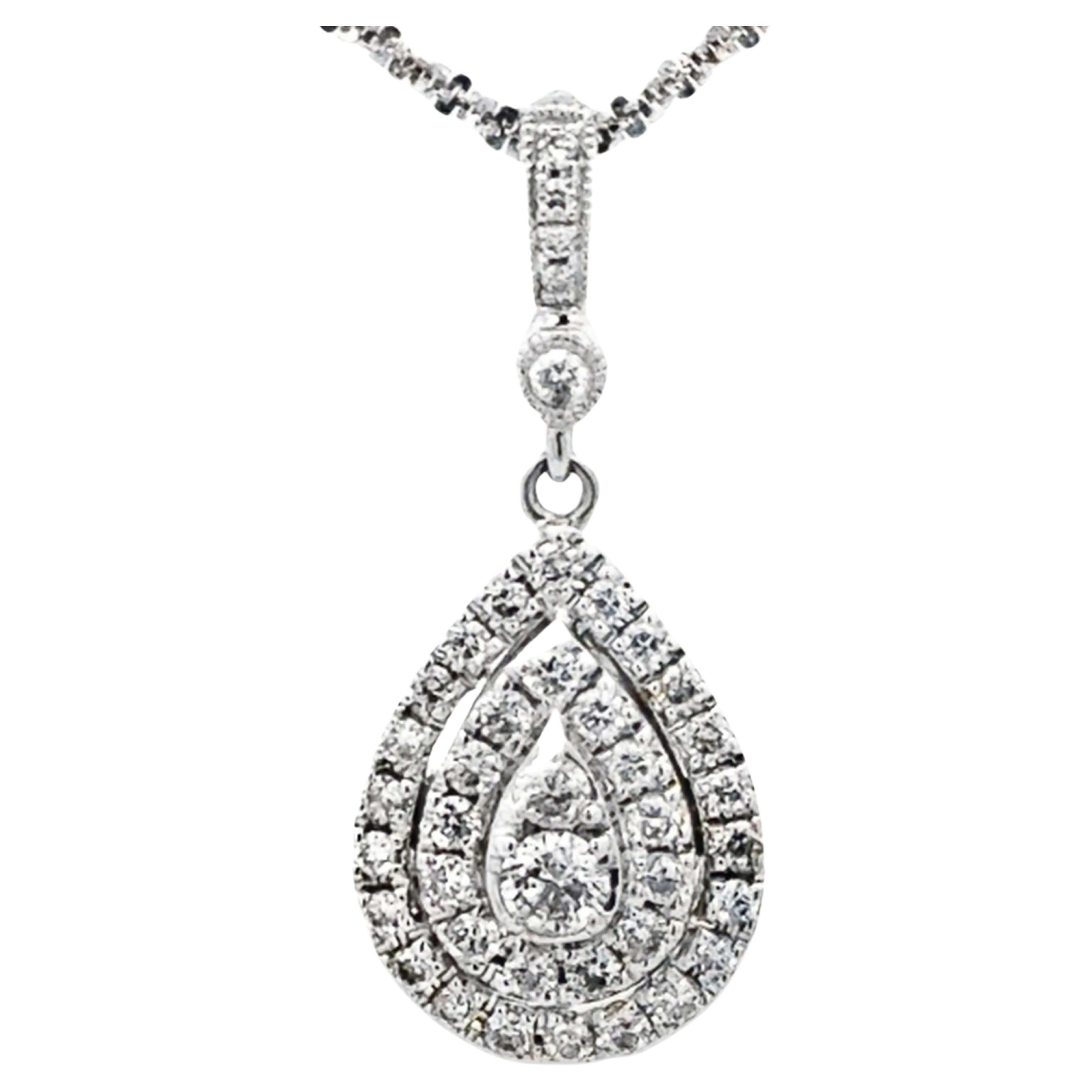 Neil Lane Pear Shaped Double Diamond Halo Diamond Necklace 14K White Gold For Sale