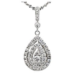 Neil Lane Pear Shaped Double Diamond Halo Diamond Necklace 14K White Gold