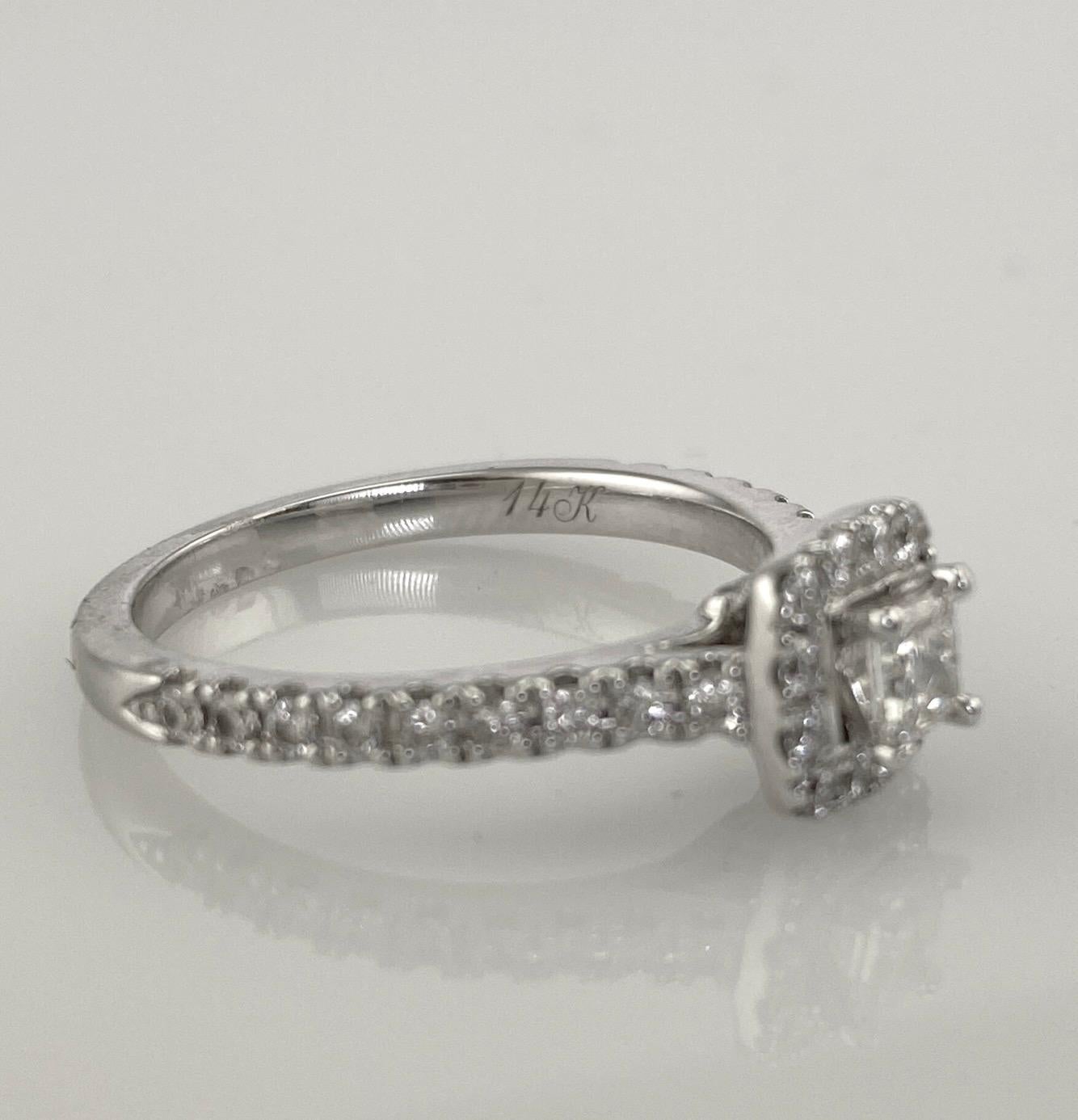 Women's Neil Lane Princess and Round Diamond HAlo Ring 7/8 Carat 14 Karat W/G