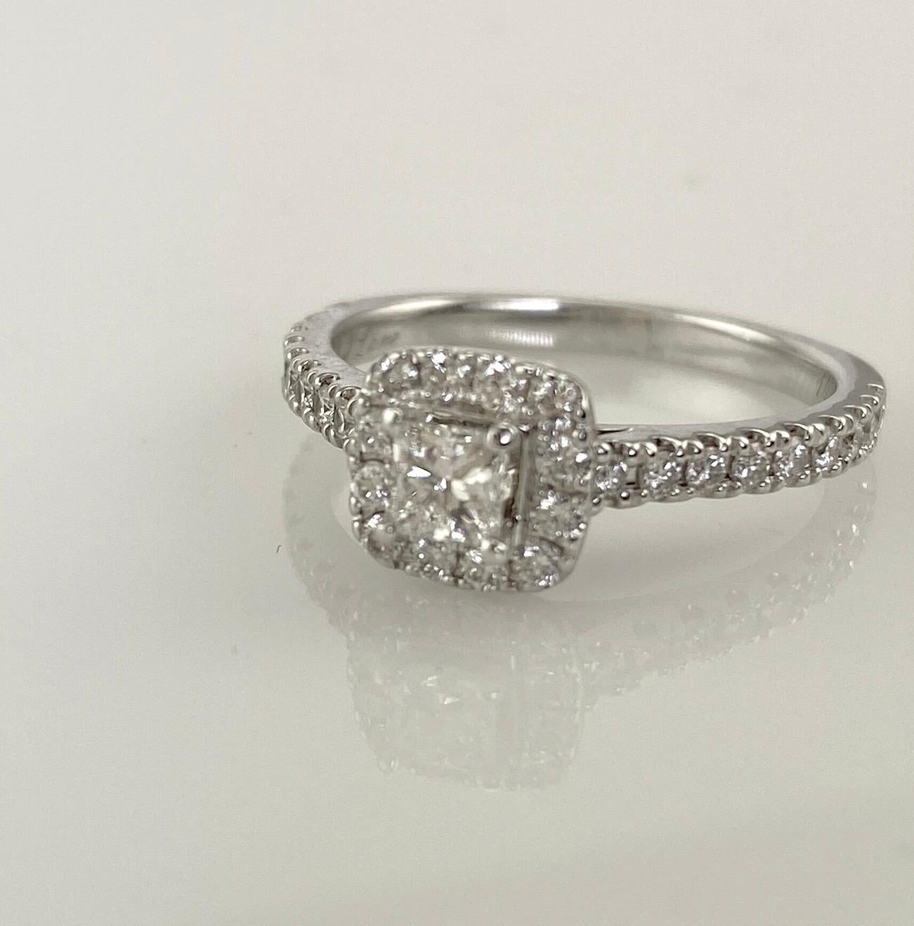 Neil Lane Princess and Round Diamond HAlo Ring 7/8 Carat 14 Karat W/G 1