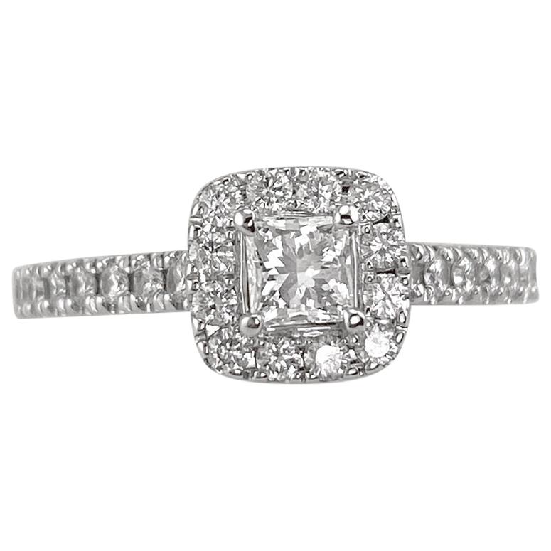 Neil Lane Princess and Round Diamond HAlo Ring 7/8 Carat 14 Karat W/G