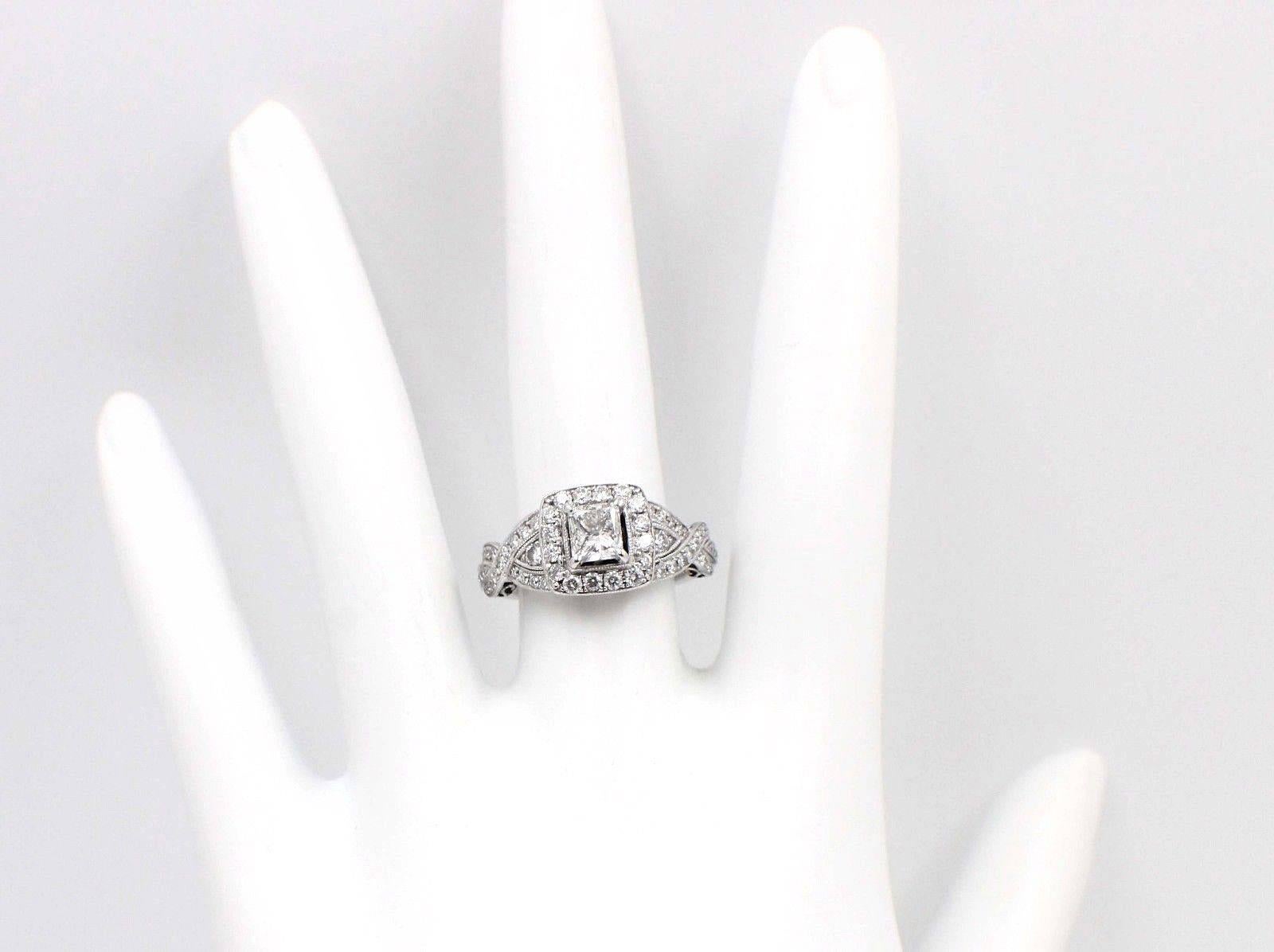 Women's Neil Lane Princess Cut Diamond Engagement Ring 1.38 Carat in 14 Karat White Gold For Sale