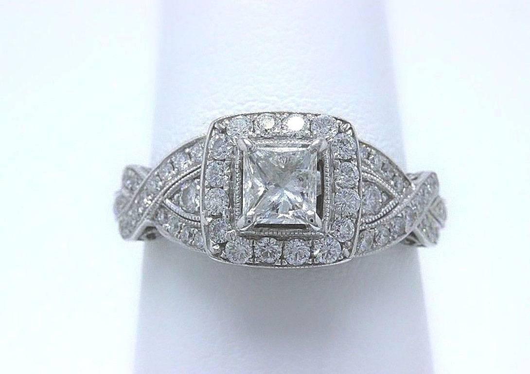 Neil Lane Princess Cut Diamond Engagement Ring 1.38 Carat in 14 Karat White Gold For Sale 1