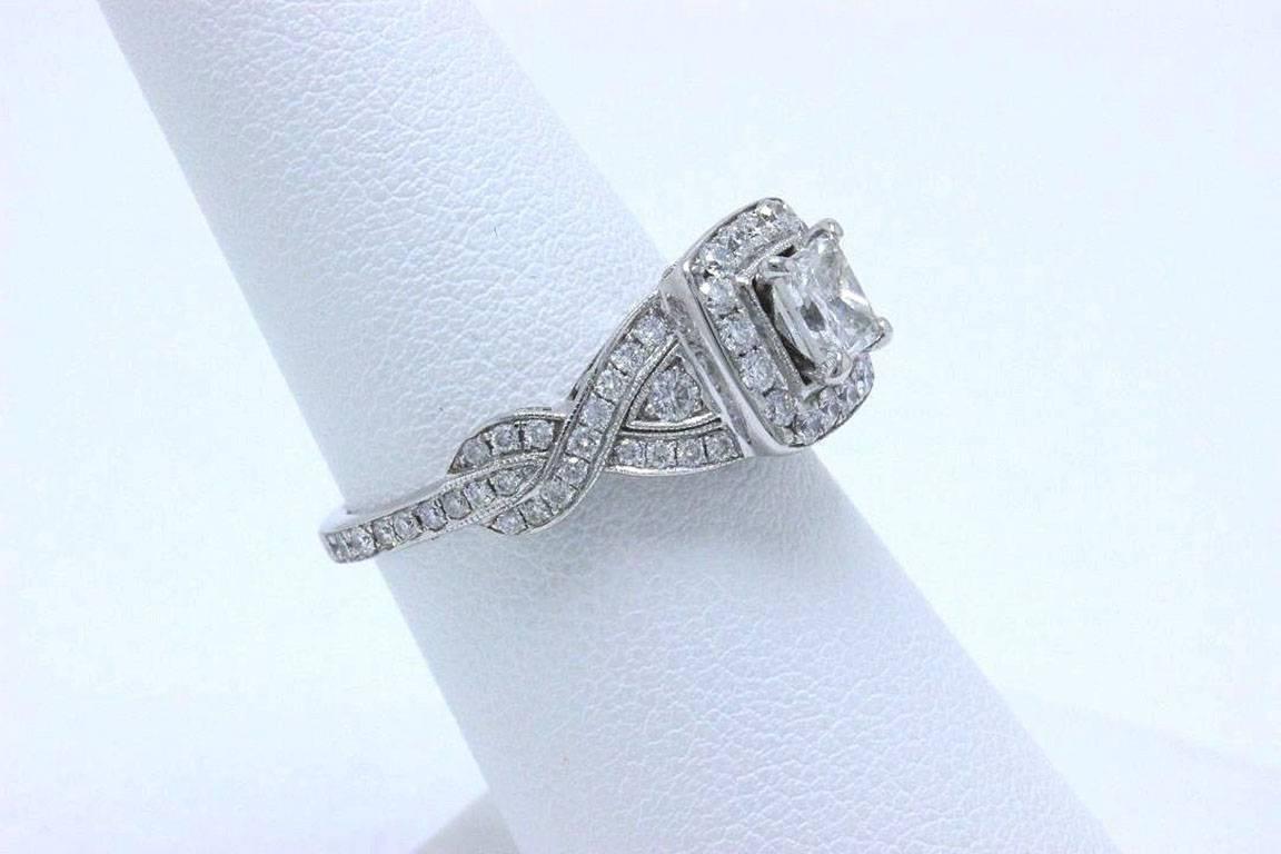 Neil Lane Princess Cut Diamond Engagement Ring 1.38 Carat in 14 Karat White Gold For Sale 2