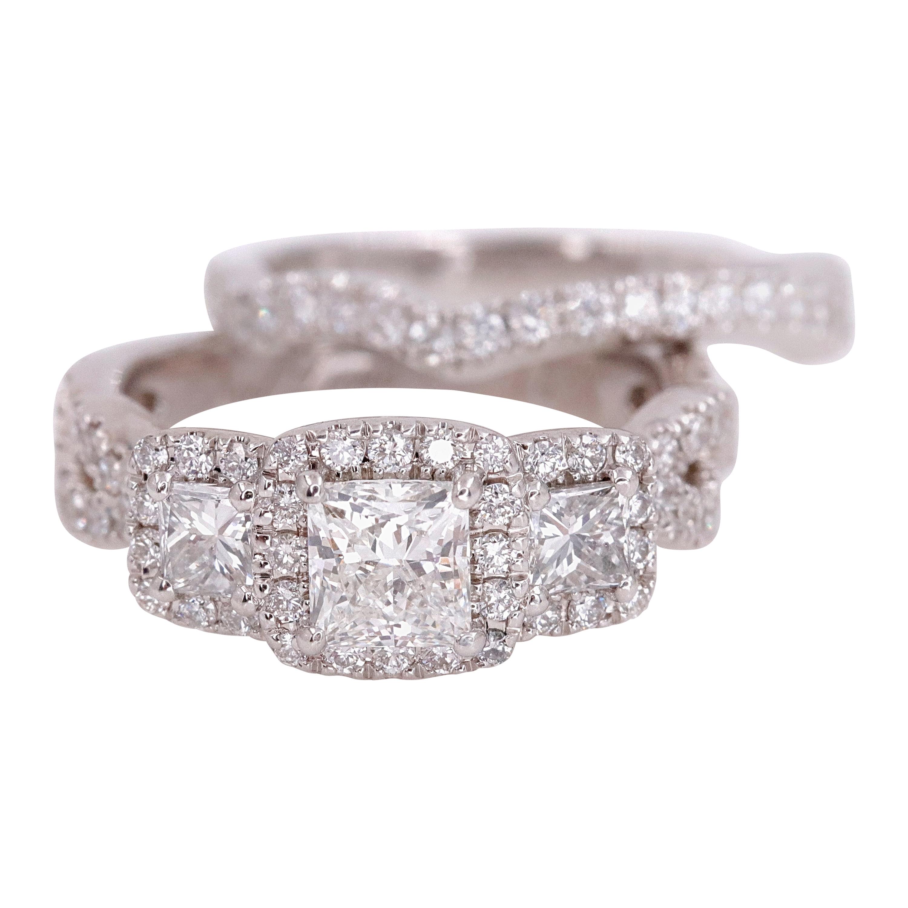 Neil Lane Princess Diamond 1 3/8 Carat Three-Stone Bridal Ring Band Set