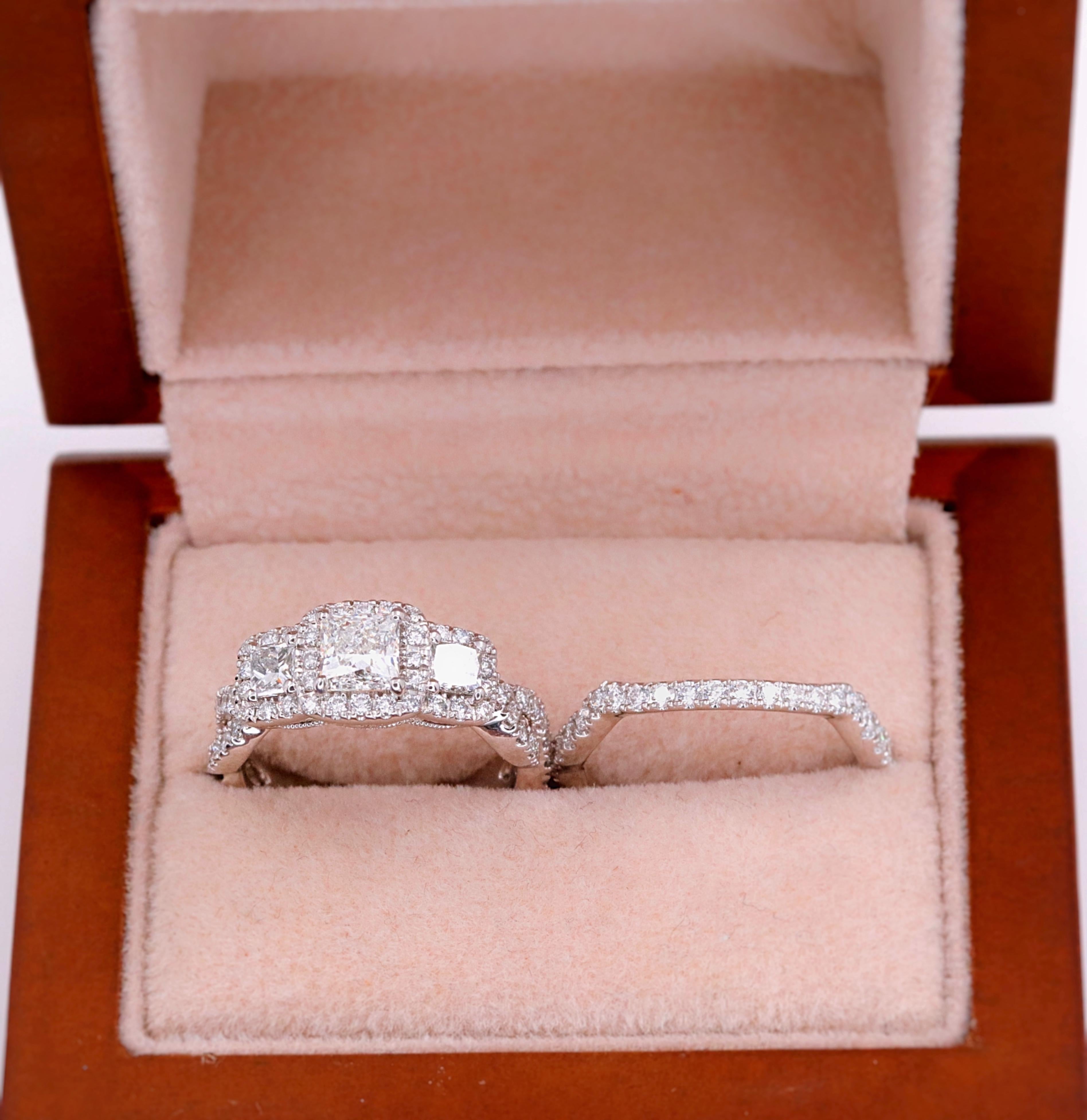 Neil Lane Princess Diamond 1 3/8 Carat Three-Stone Bridal Ring Band Set 3