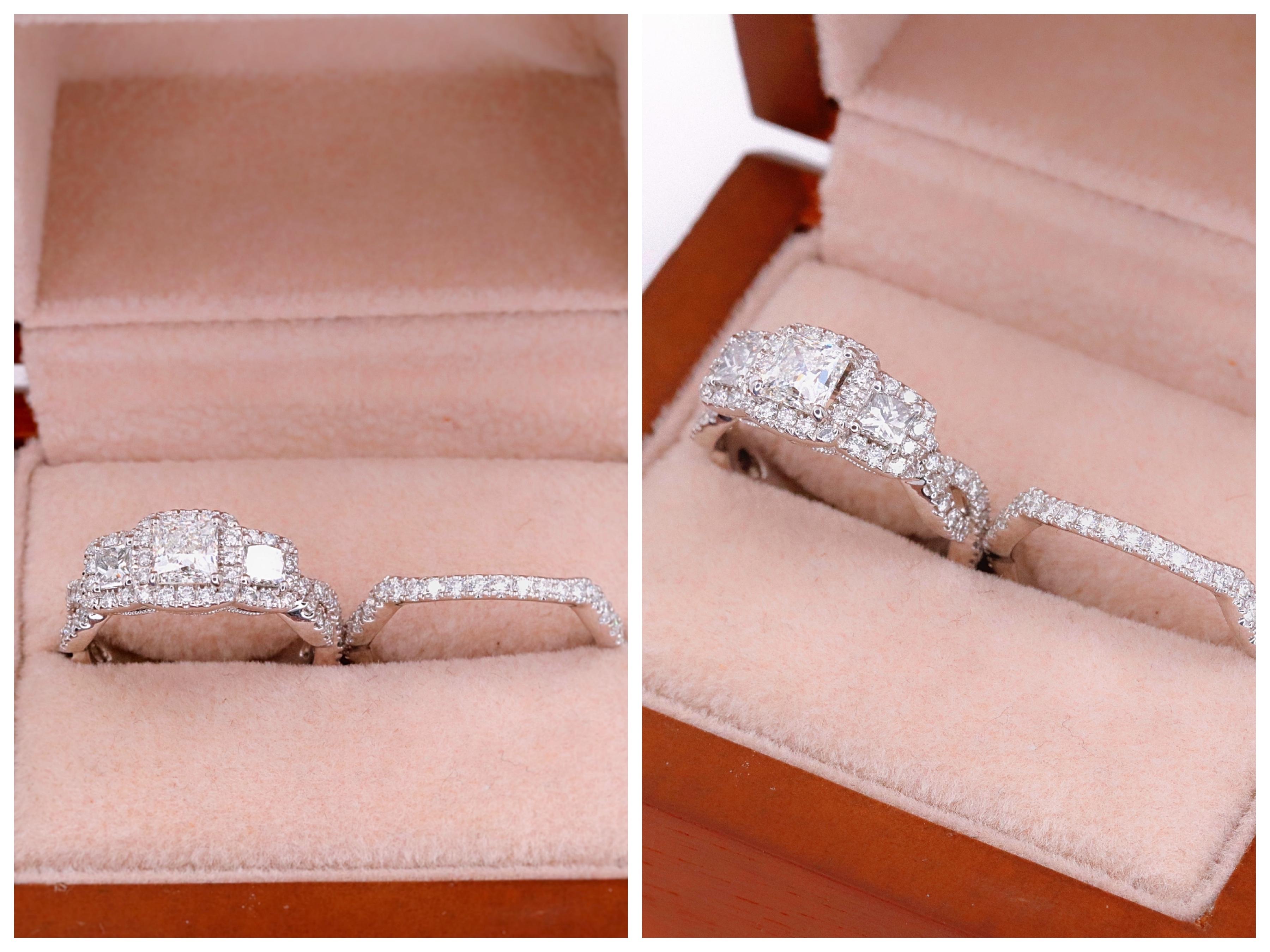 Neil Lane Princess Diamond 1 3/8 Carat Three-Stone Bridal Ring Band Set 1