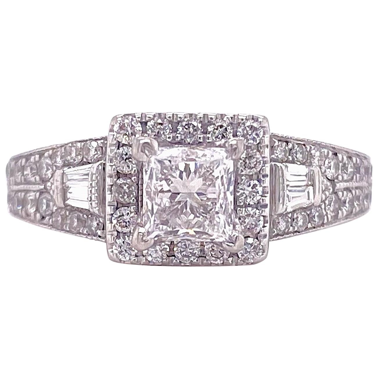 Neil Lane Princess Diamond 1.50 Carat Engagement Ring in 14 Karat White Gold For Sale