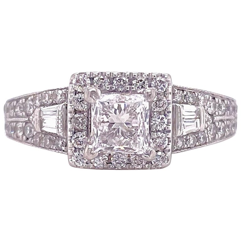 Neil Lane Bague de fiançailles princesse en or blanc 14 carats avec  diamants de 1,50 carat - En vente sur 1stDibs
