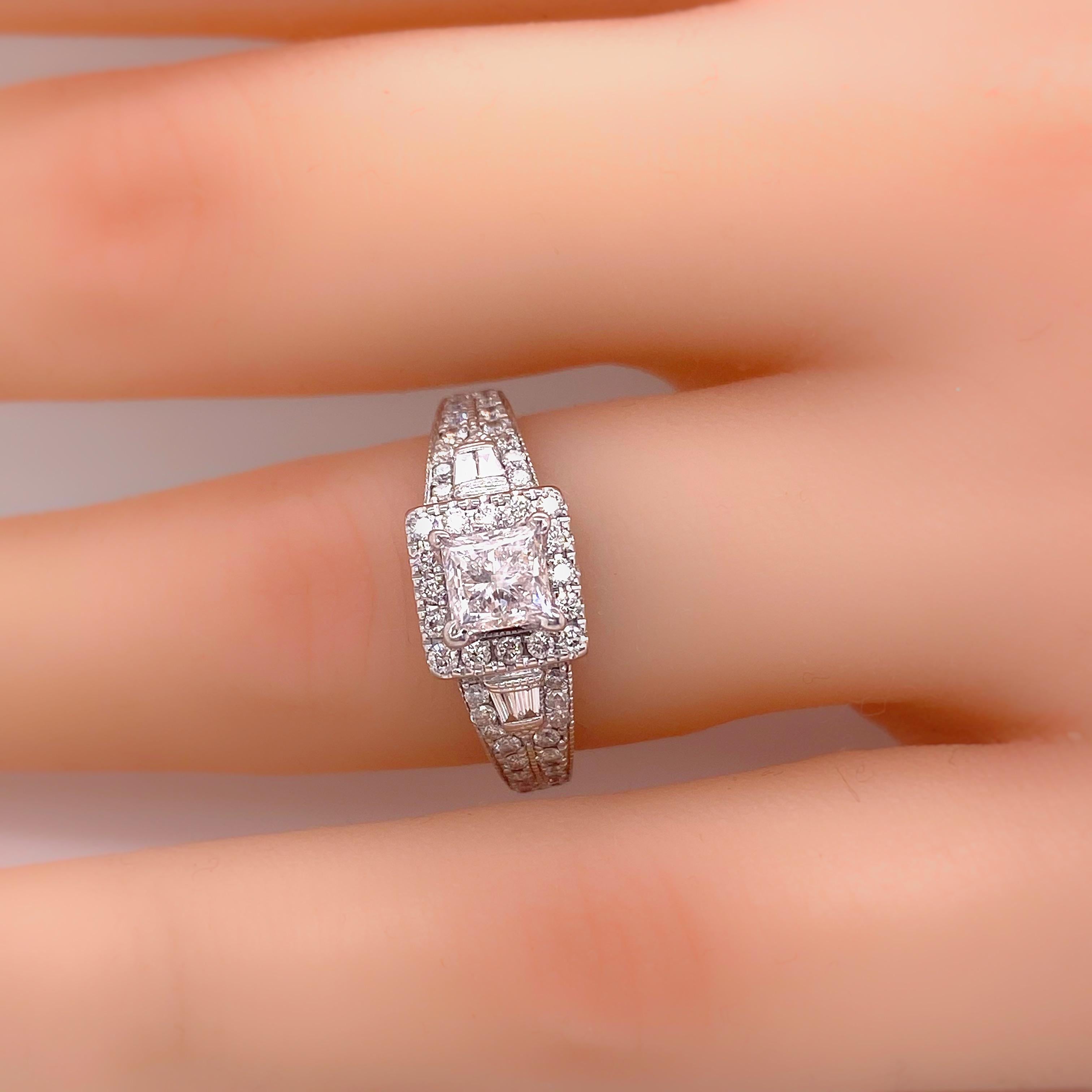 Neil Lane Princess Diamond 1.50 Carat Engagement Ring in 14 Karat White Gold For Sale 2