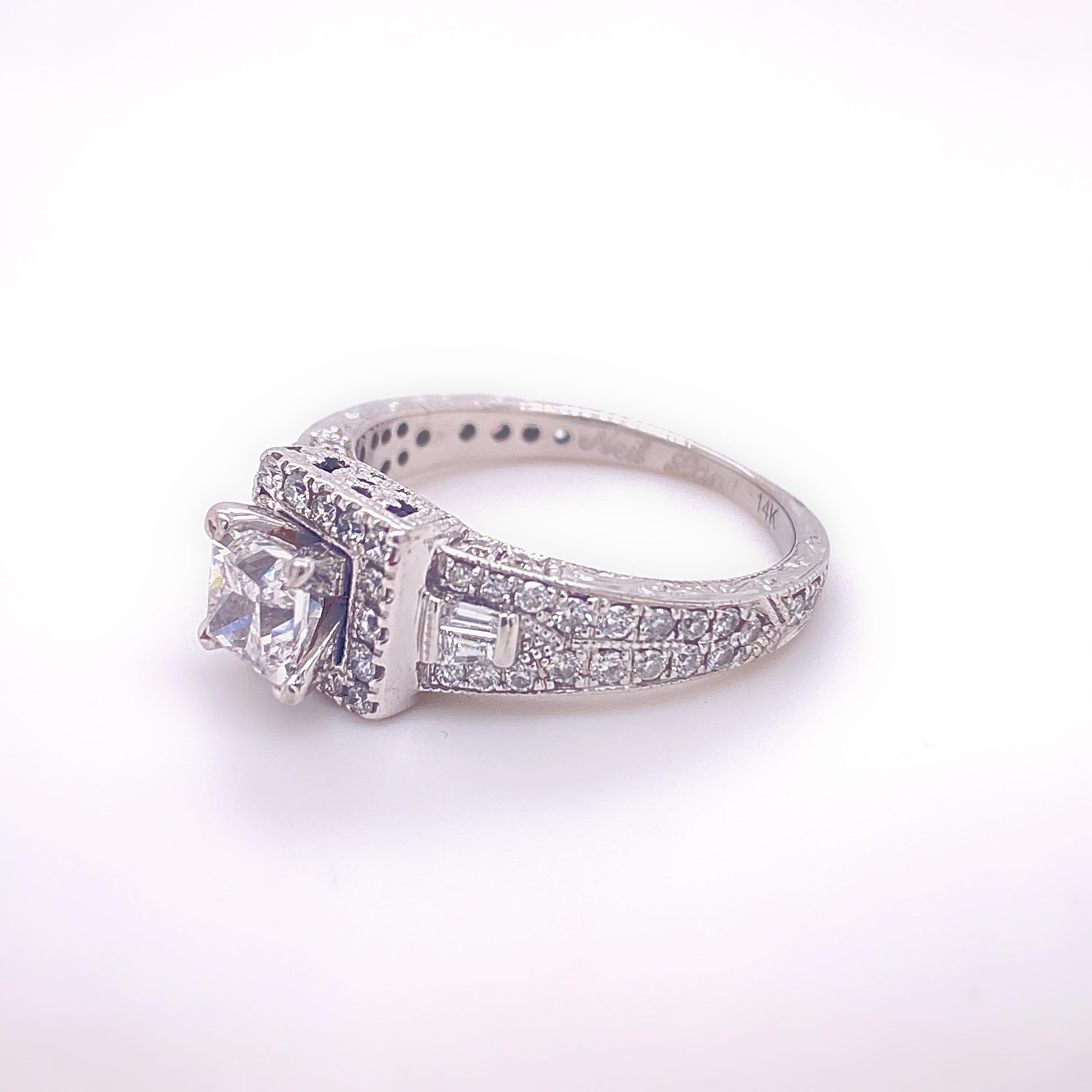 Princess Cut Neil Lane Princess Diamond 1.50 Carat Engagement Ring in 14 Karat White Gold For Sale