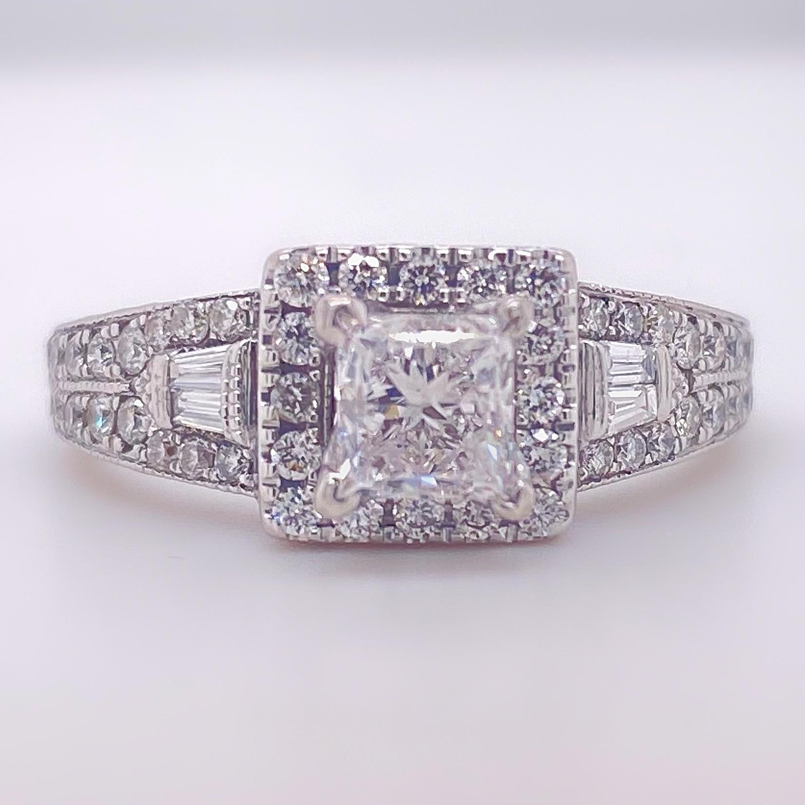 Women's Neil Lane Princess Diamond 1.50 Carat Engagement Ring in 14 Karat White Gold For Sale