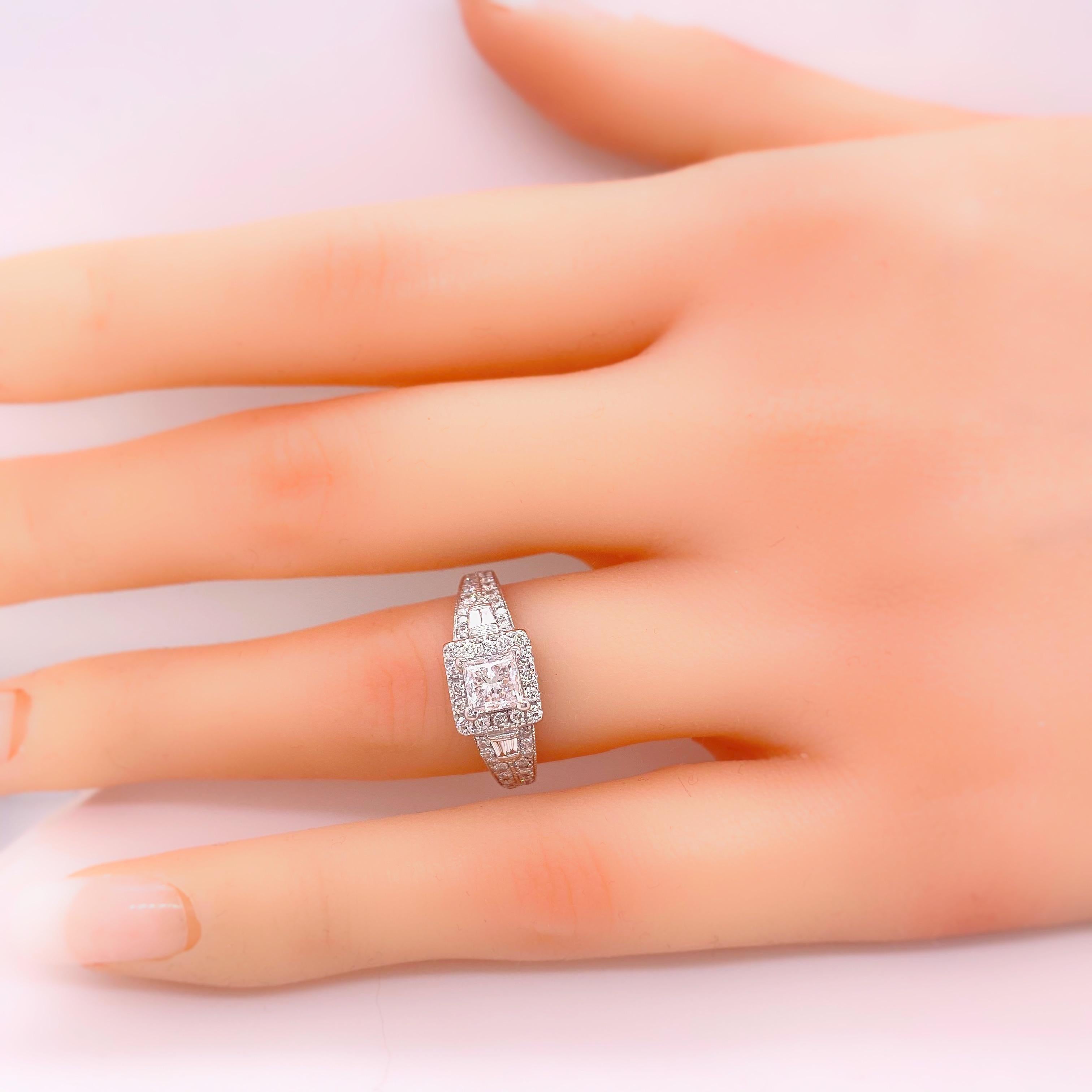 Neil Lane Princess Diamond 1.50 Carat Engagement Ring in 14 Karat White Gold For Sale 1