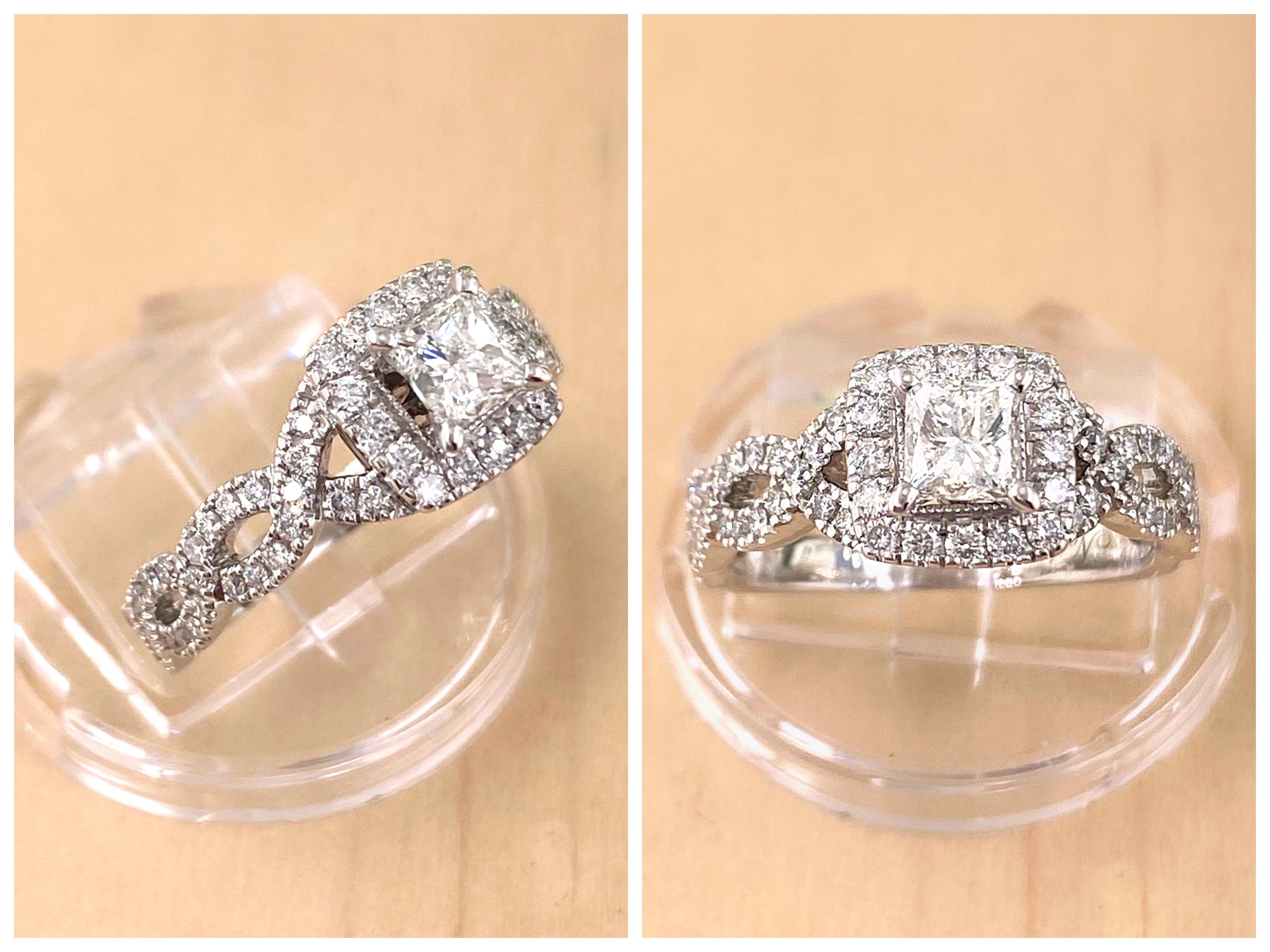 Neil Lane Princess Diamond Engagement Ring Twisted Band 1.00 Tcw 14k WG For Sale 3
