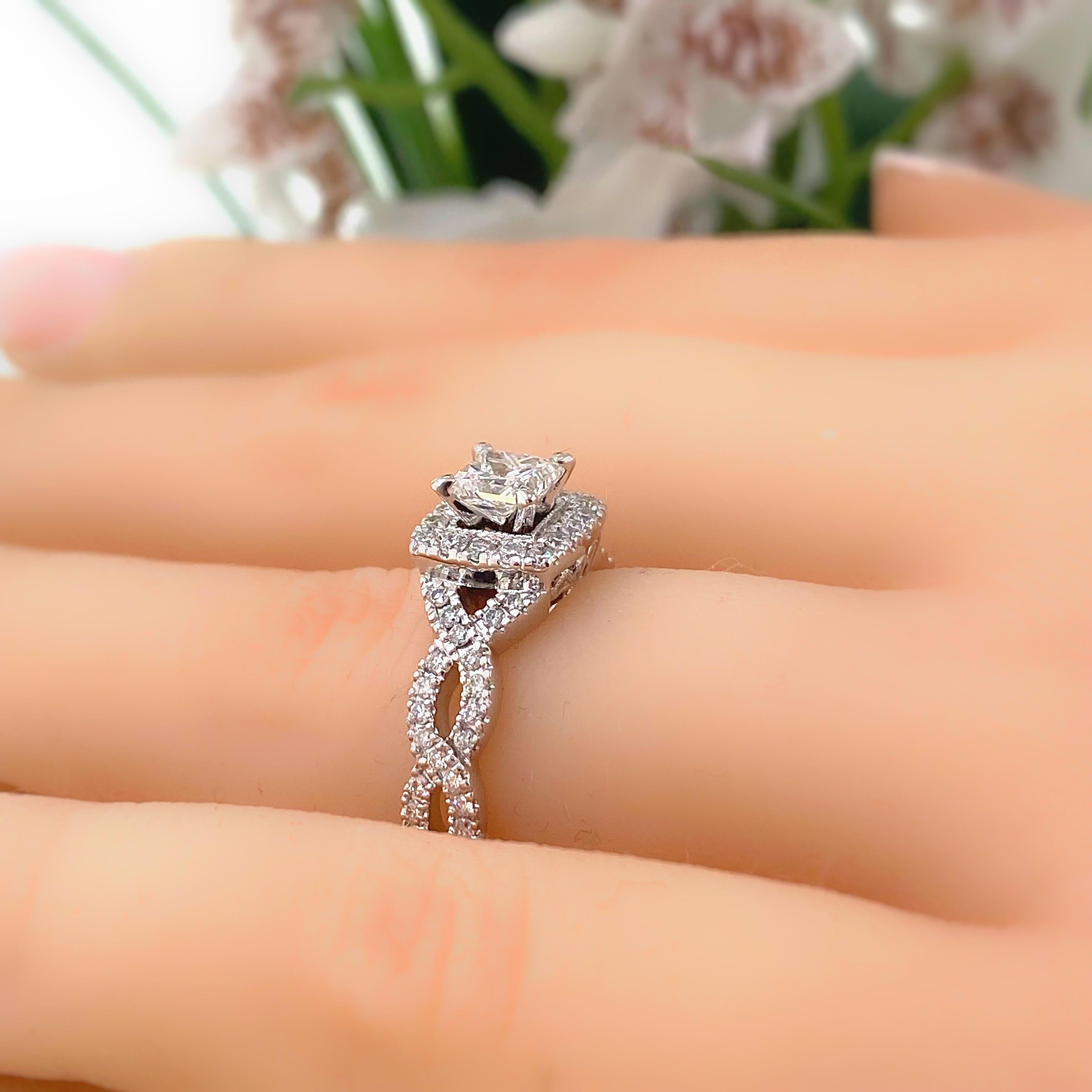 Neil Lane Princess Diamond Engagement Ring Twisted Band 1.00 Tcw 14k WG For Sale 4