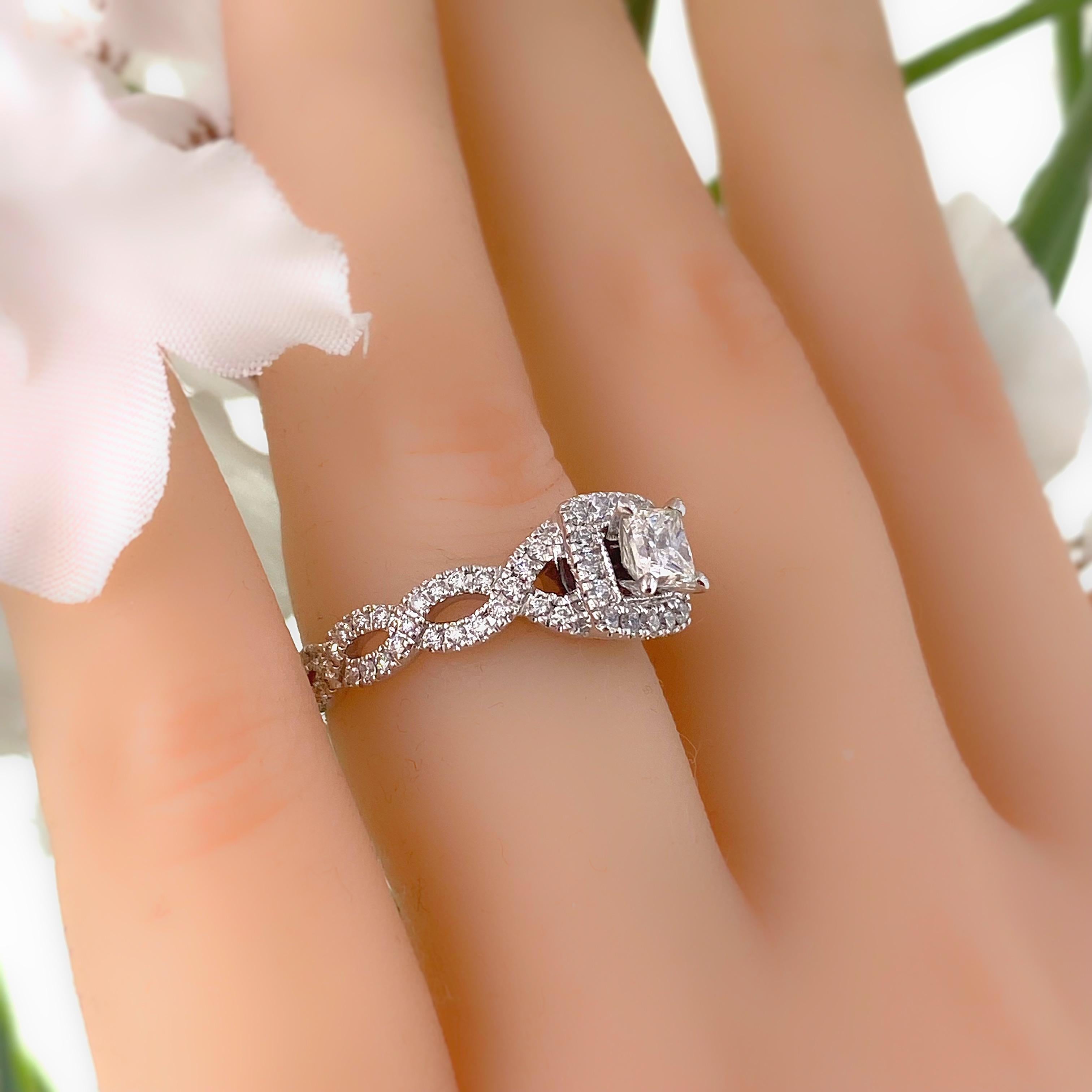 Neil Lane Princess Diamond Engagement Ring Twisted Band 1.00 Tcw 14k WG For Sale 5