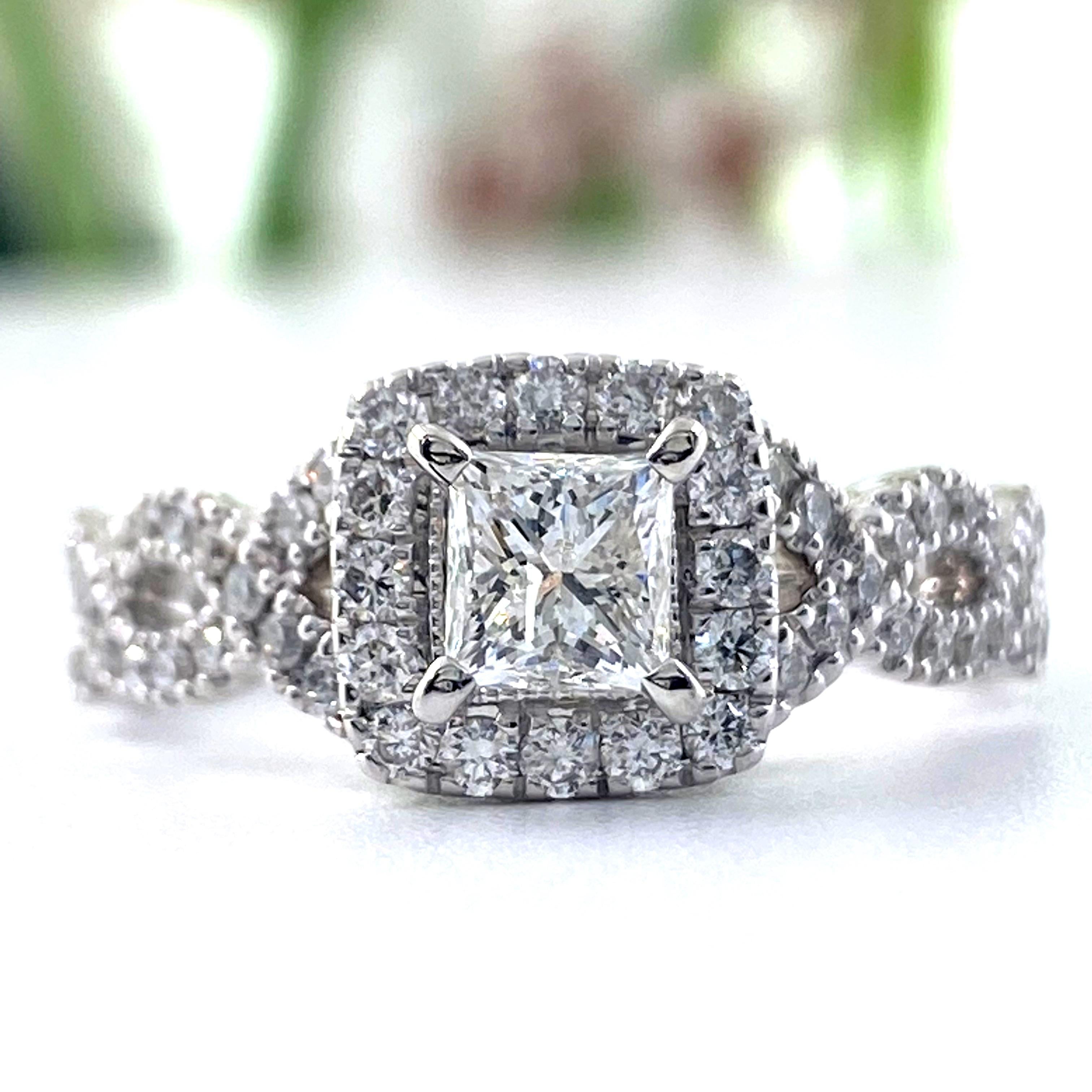 Neil Lane Princess Diamond Engagement Ring Twisted Band 1.00 Tcw 14k WG For Sale 1