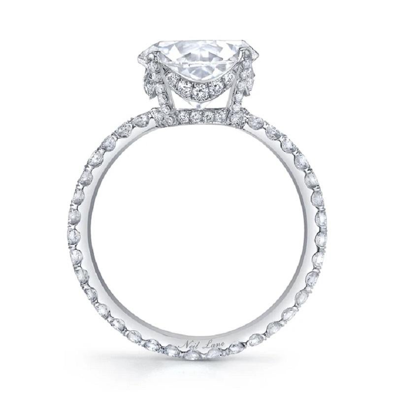 This time honored design centers upon a round brilliant-cut diamond weighing 3.30 cts., G Color & VS2 Clarity, supported by a delicate diamond-set gallery and shank by eighty nine full-cut diamonds weighing 0.77 ct., handmade in platinum. 

Designed