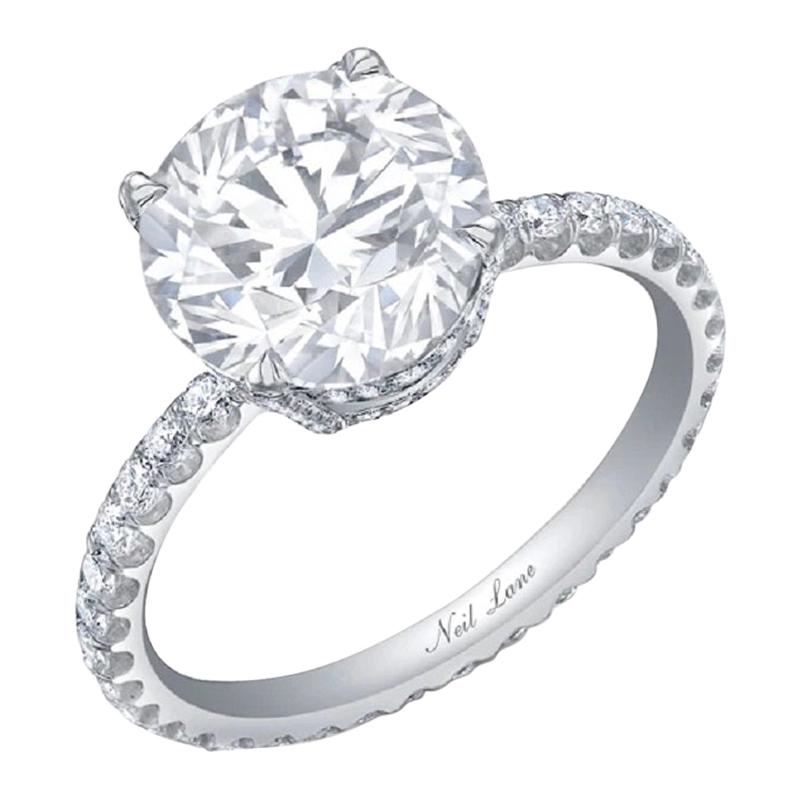 Neil Lane Couture Design Round Brilliant-Cut Diamond, Platinum Ring For Sale