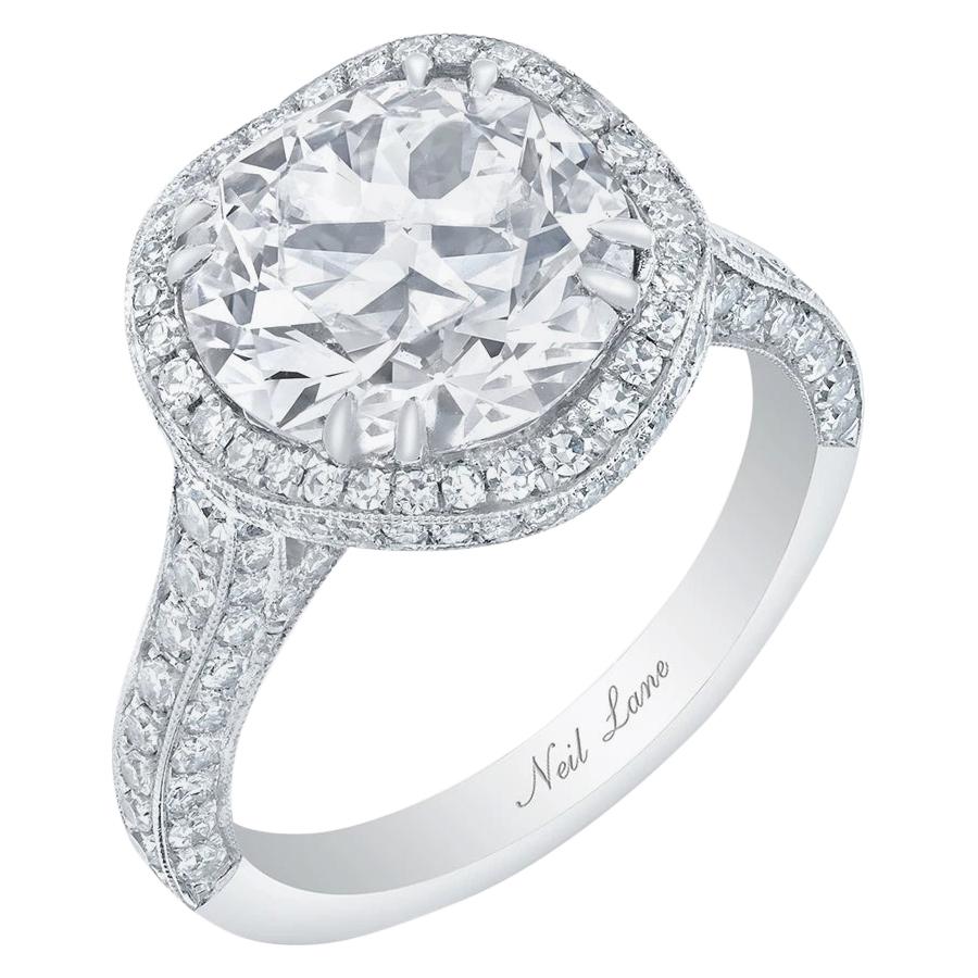 Neil Lane Couture Design Round Brilliant-Cut Diamond, Platinum Ring For Sale