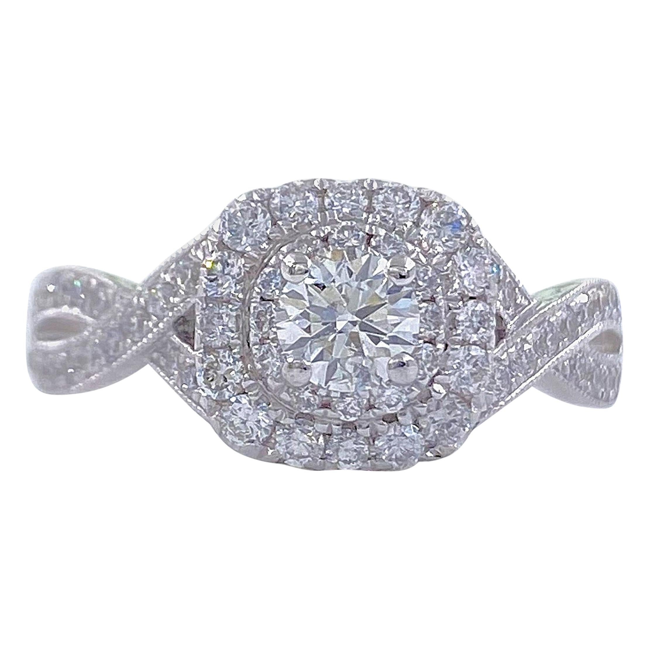 Neil Lane Bague de fiançailles à anneau torsadé en diamant rond de 14 carats avec diamants de 7/8 carats poids total