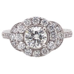 Vintage Neil Lane Round Diamond Halo 1.03 Carat 14 Karat White Gold Engagement Ring