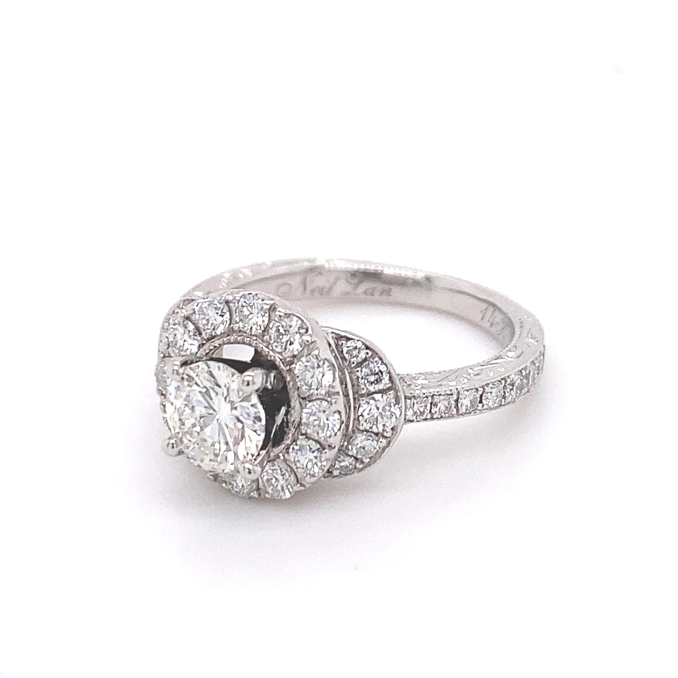 Neil Lane Round Diamond Halo 1.03 Carat 14 Karat White Gold Engagement Ring For Sale 2