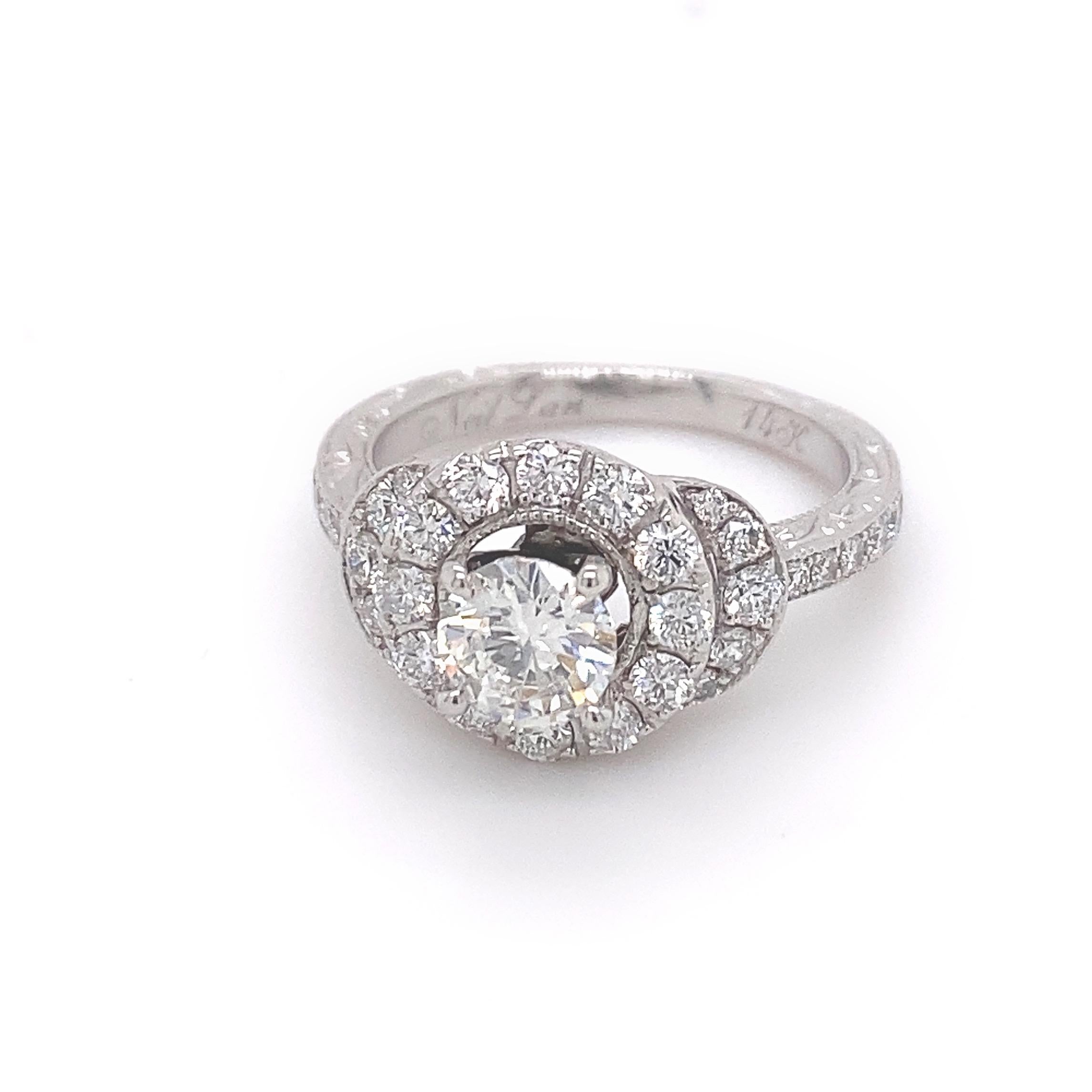 Neil Lane Round Diamond Halo 1.03 Carat 14 Karat White Gold Engagement Ring For Sale 1