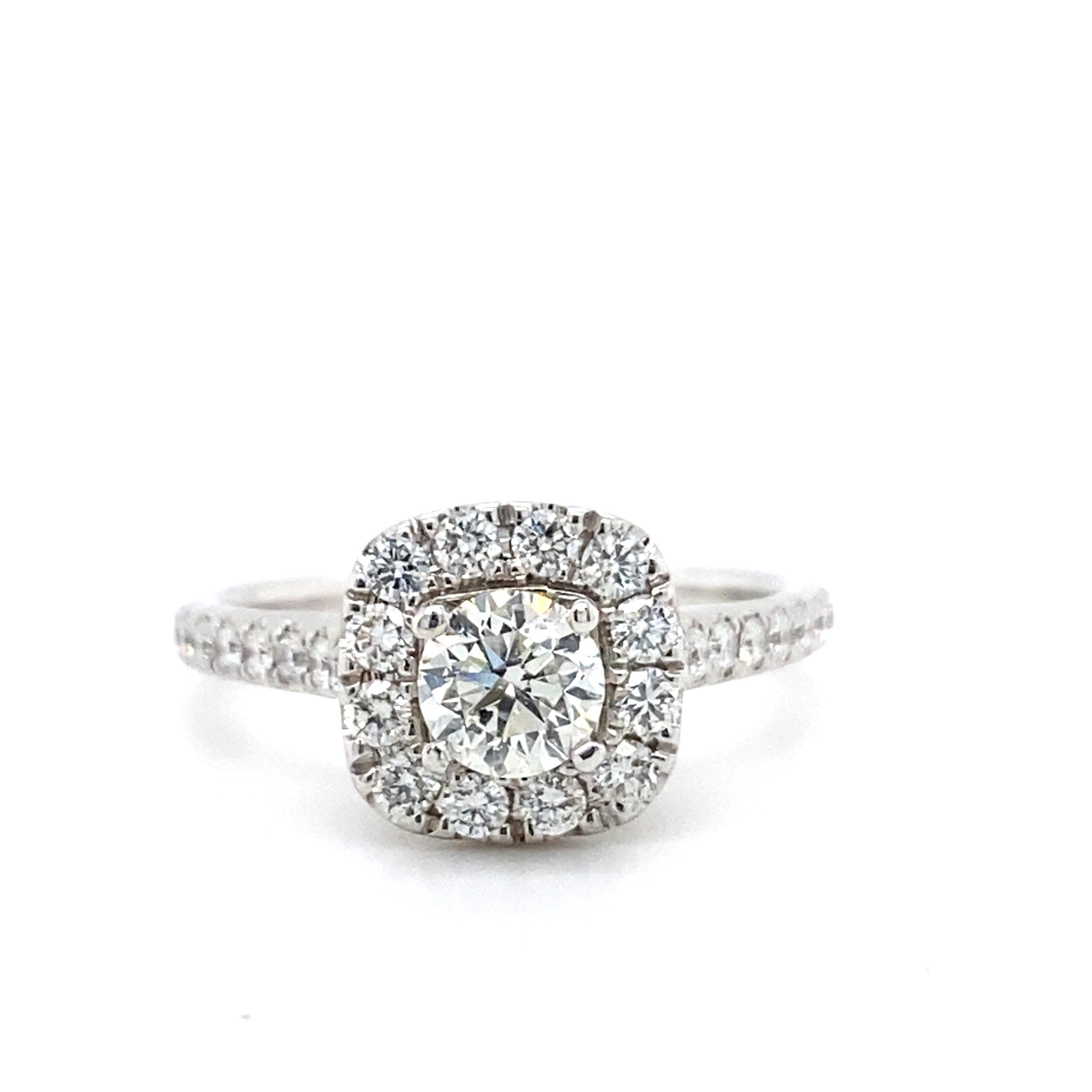 Round Cut NEIL LANE Round Diamond Halo 1.27 tcw Engagement Ring in 14kt White Gold For Sale