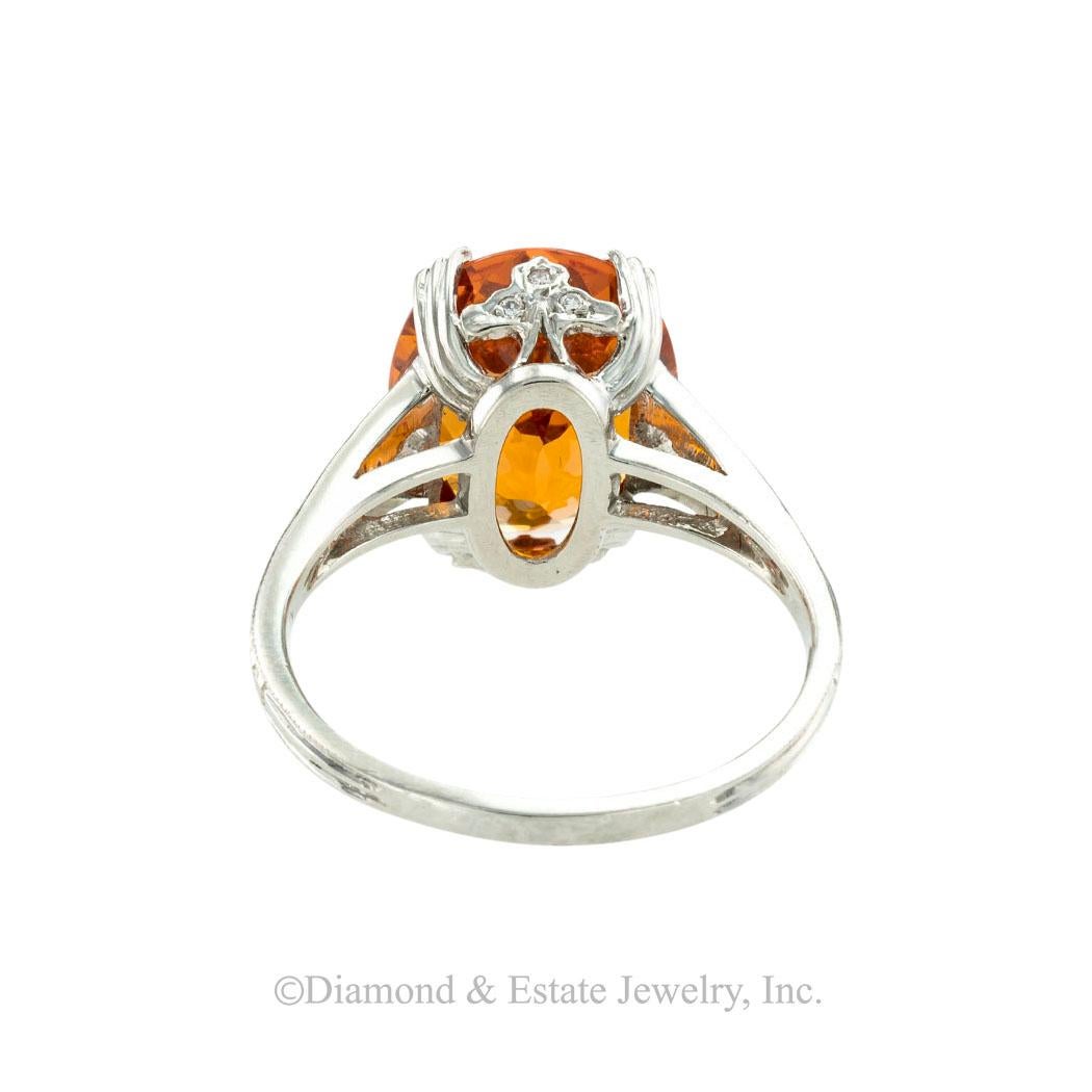 Art Deco Neil Lane Spessartite Garnet Platinum Diamond Ring
