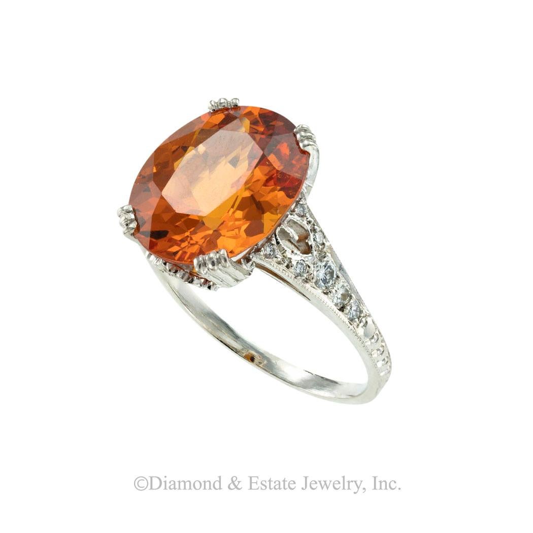 Neil Lane Spessartite Garnet Platinum Diamond Ring In Good Condition In Los Angeles, CA