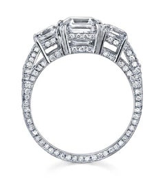 Neil Lane Couture Design "Three Stone" Square Emerald Cut Diamond, Platinum Ring