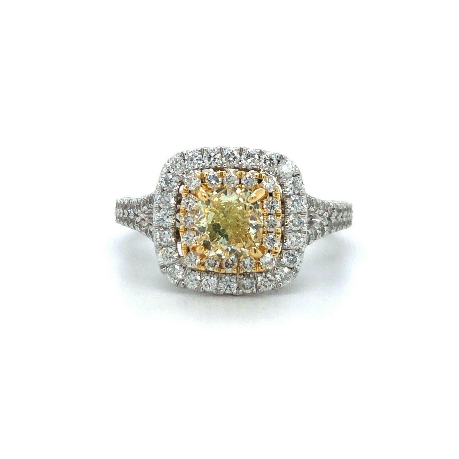 Women's or Men's Neil Lane Yellow Diamond Cushion Double Halo Engagement Ring