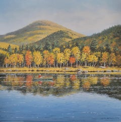 Neil McAuliffe, "Riflesso d'autunno". 20x20 Paesaggio autunnale con foglie d'autunno Pittura a olio