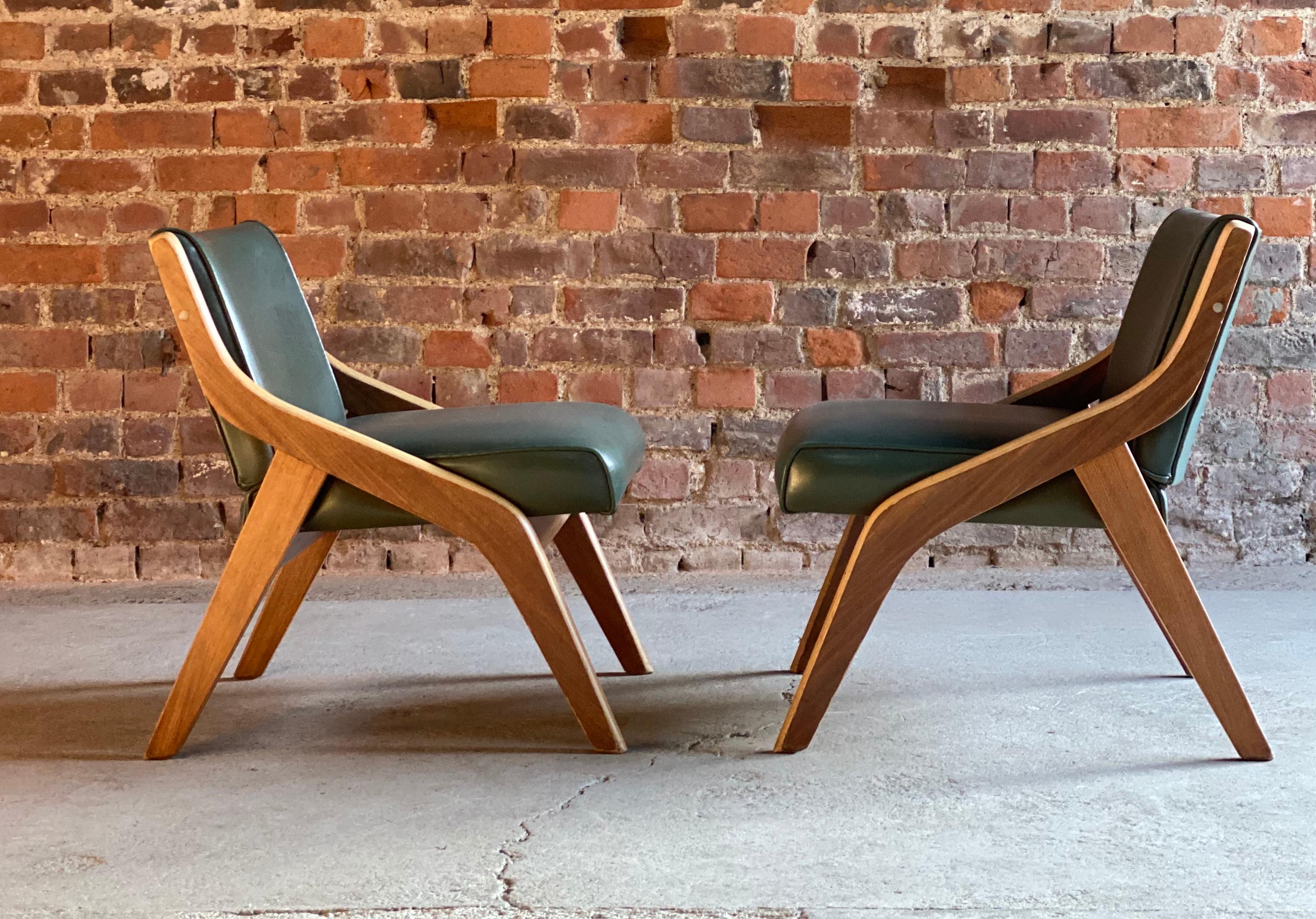Mid-Century Modern Neil Morris Walnut Lounge Chairs for Morris Furniture Glasgow, circa 1950s