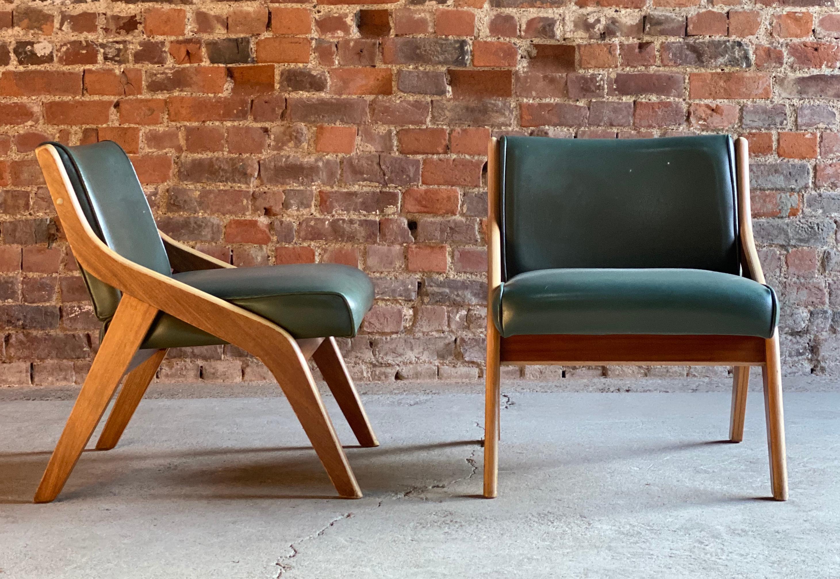 Mid-Century Modern Neil Morris Walnut Lounge Chairs for Morris Furniture Glasgow, circa 1950s