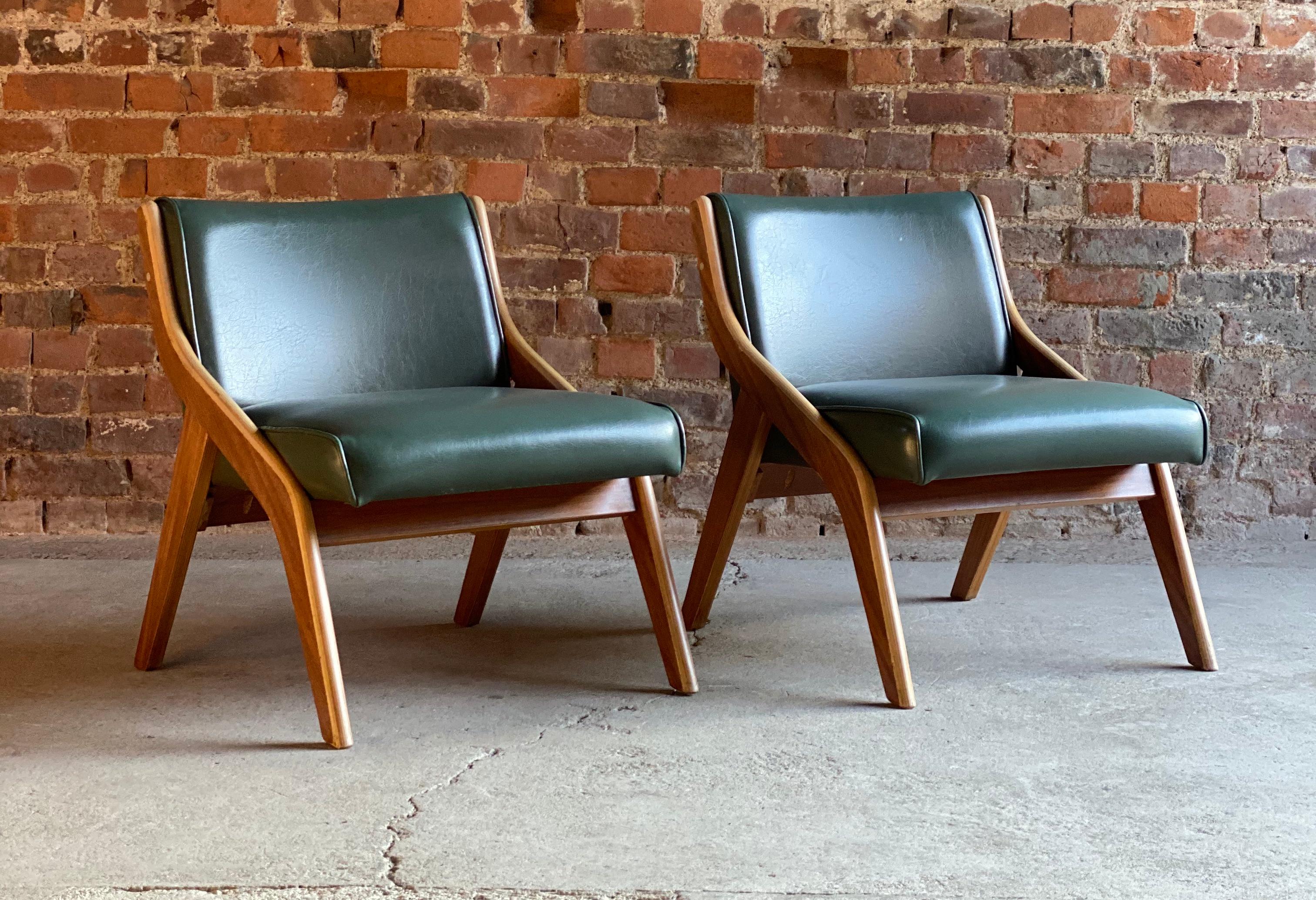 British Neil Morris Walnut Lounge Chairs for Morris Furniture Glasgow, circa 1950s