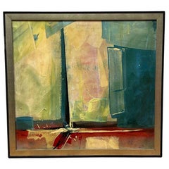 Vintage Blue, Green and Yellow Window Oil Semi-Abstract by Neil Nagy