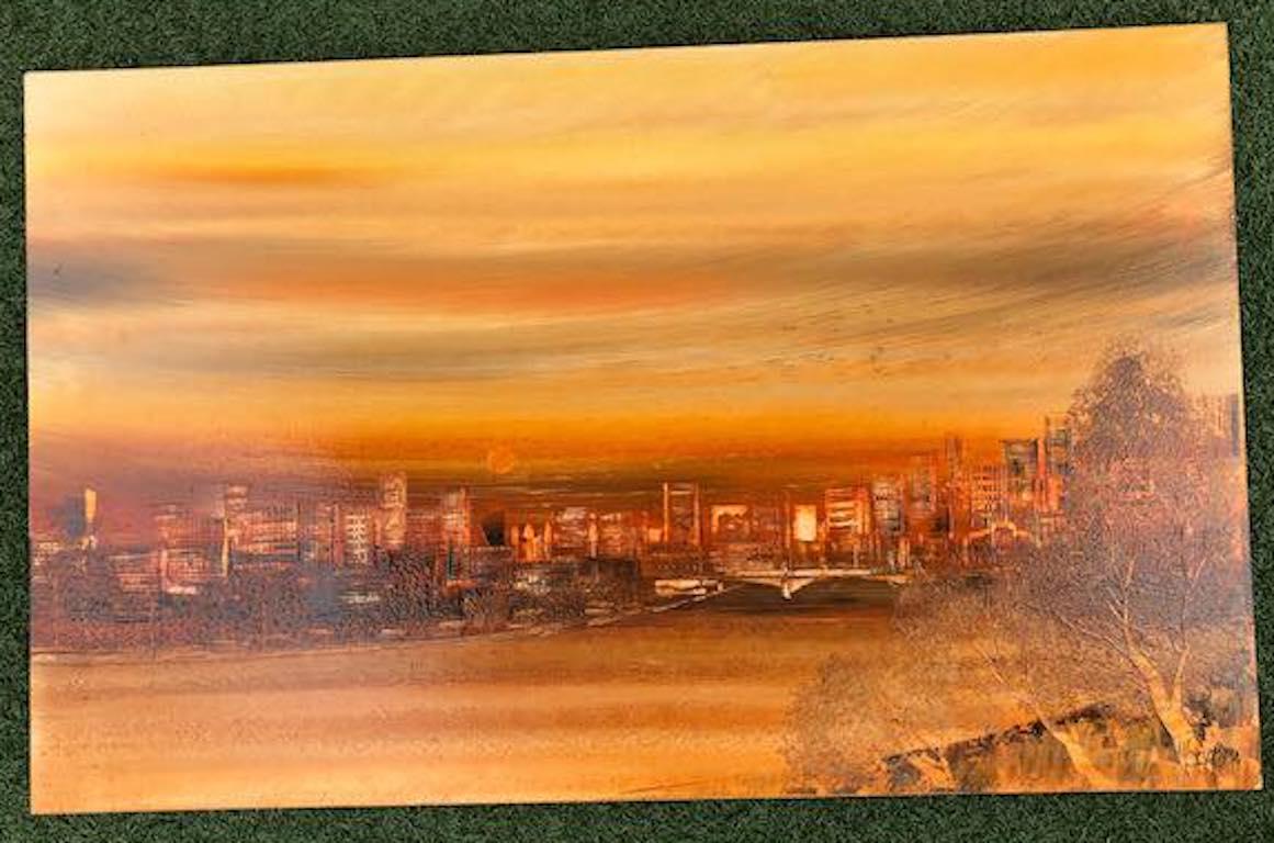 Neil Savage Landscape Painting - Melbourne Australia - Orange Cityscape