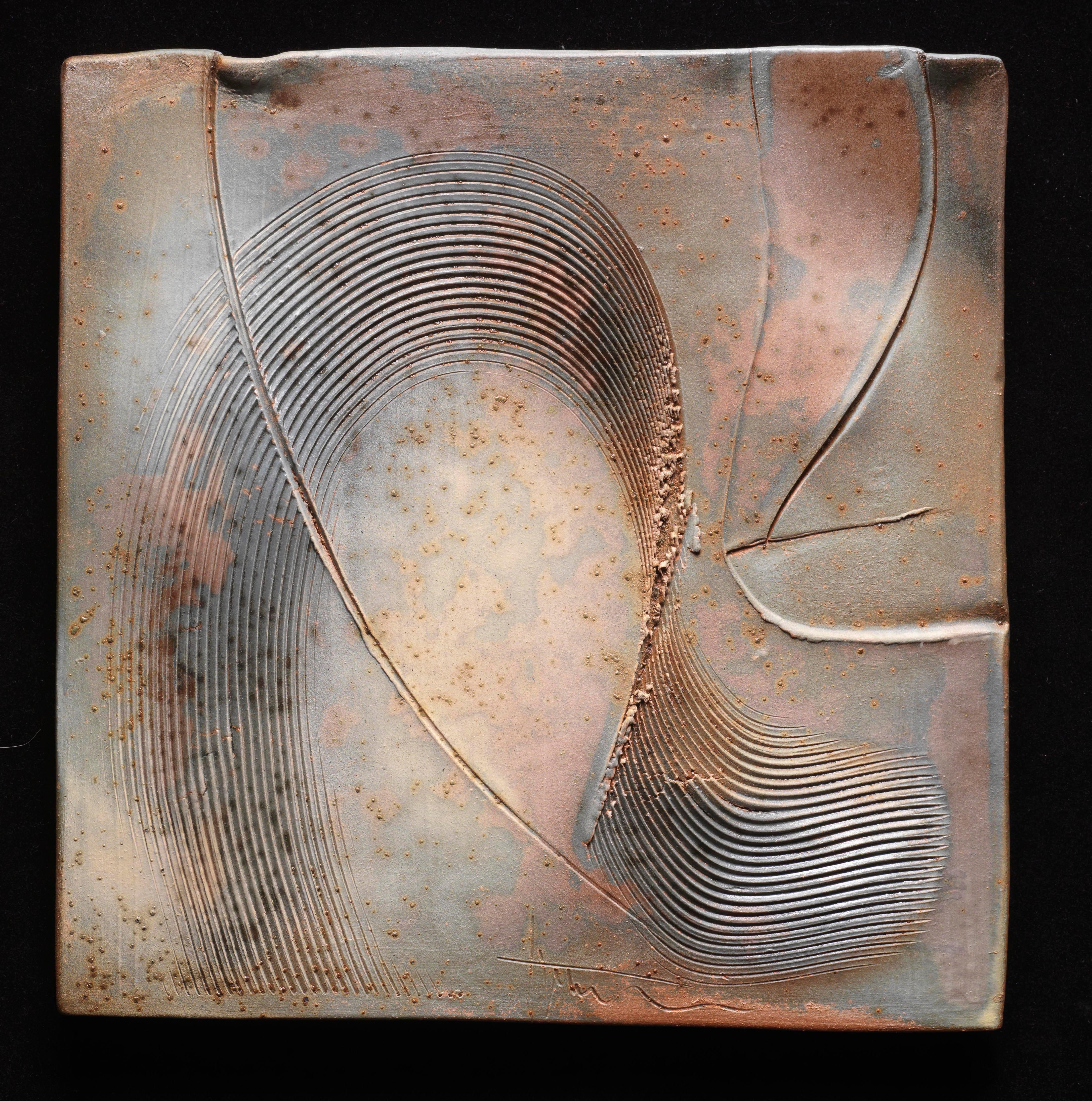 Neil Tetkowski Abstract Sculpture - Ceramic Texture Square Sculpture Abstract Wall Earth