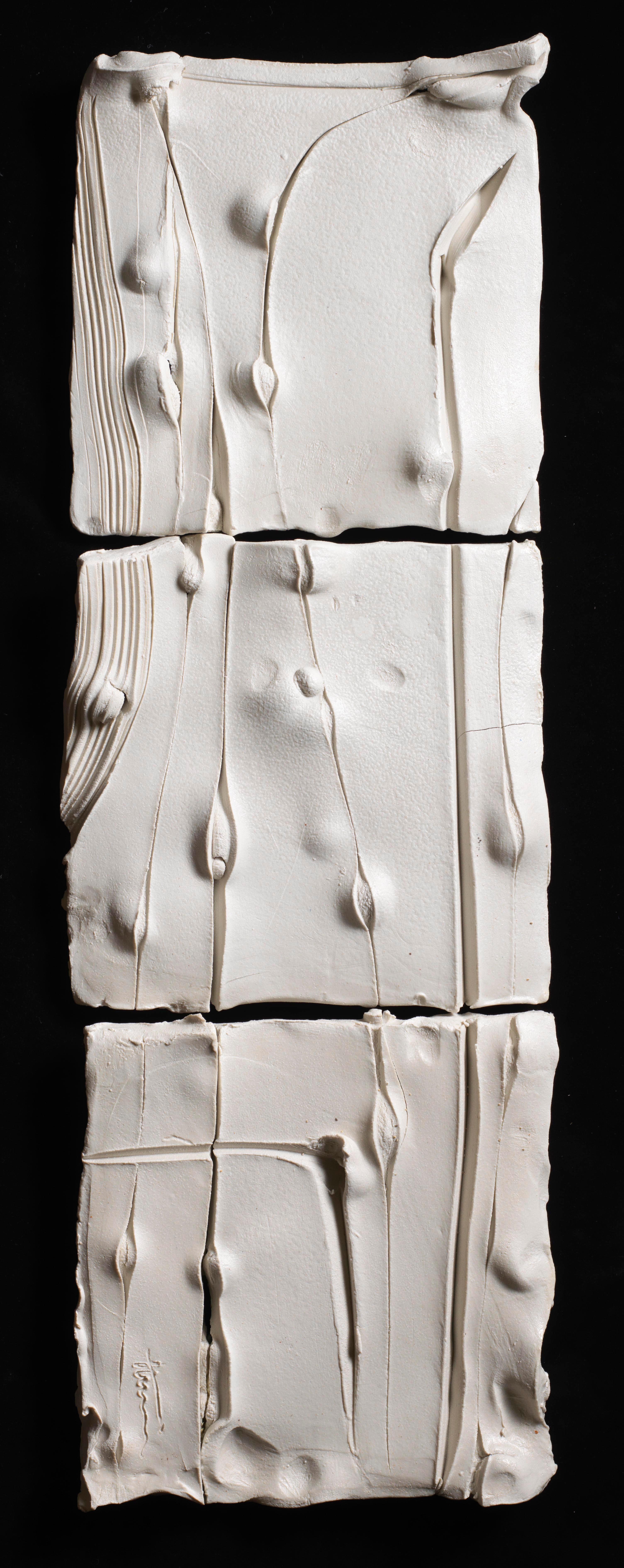 Neil Tetkowski Abstract Sculpture - Large Wall Sculpture Ceramic Porcelain White Texture