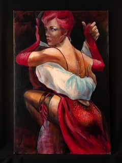 Tango Oil Painting, Impressionist Style, Signed, 36x24 Inches