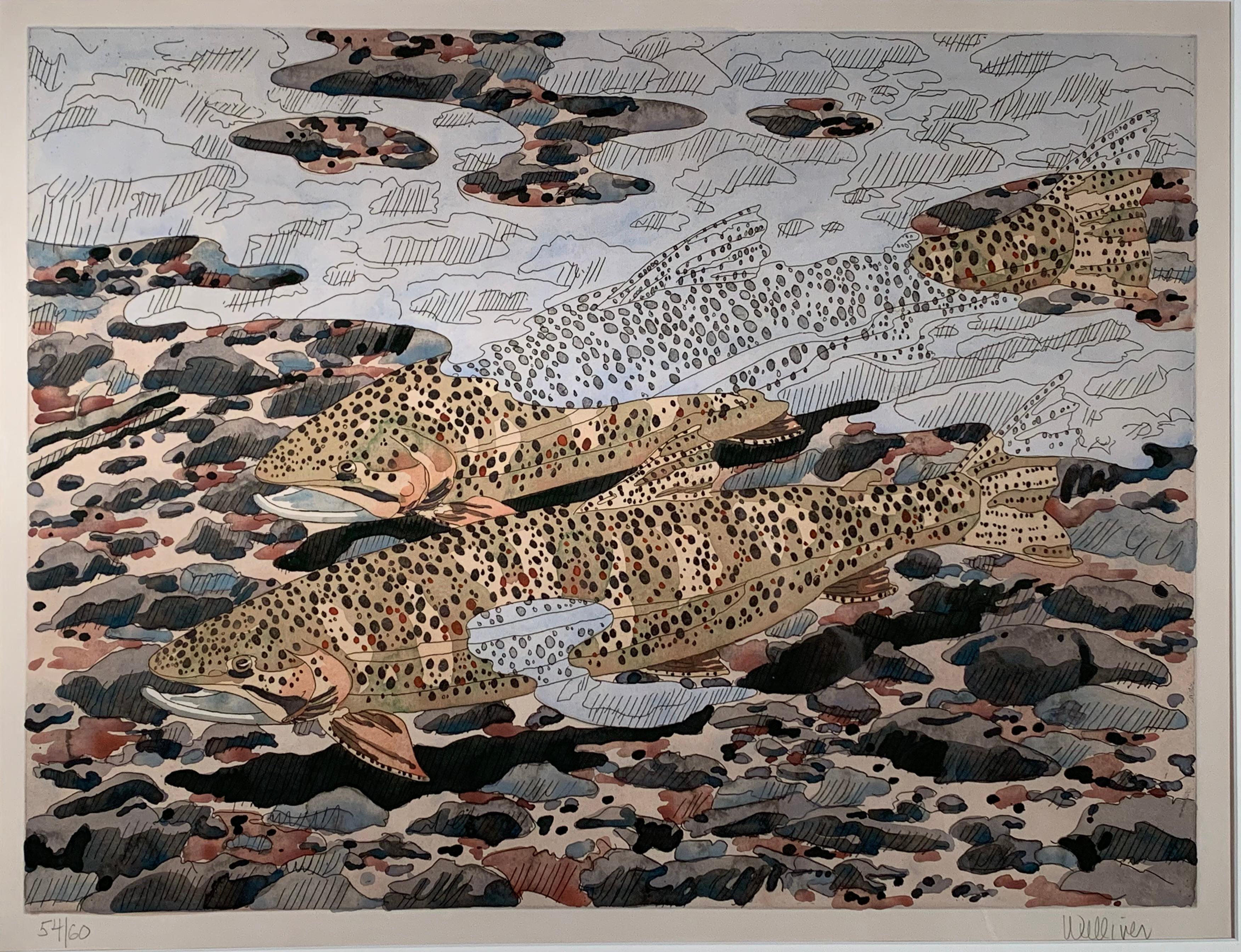 Neil Welliver Animal Print - TROUT AND REFLECTIONS