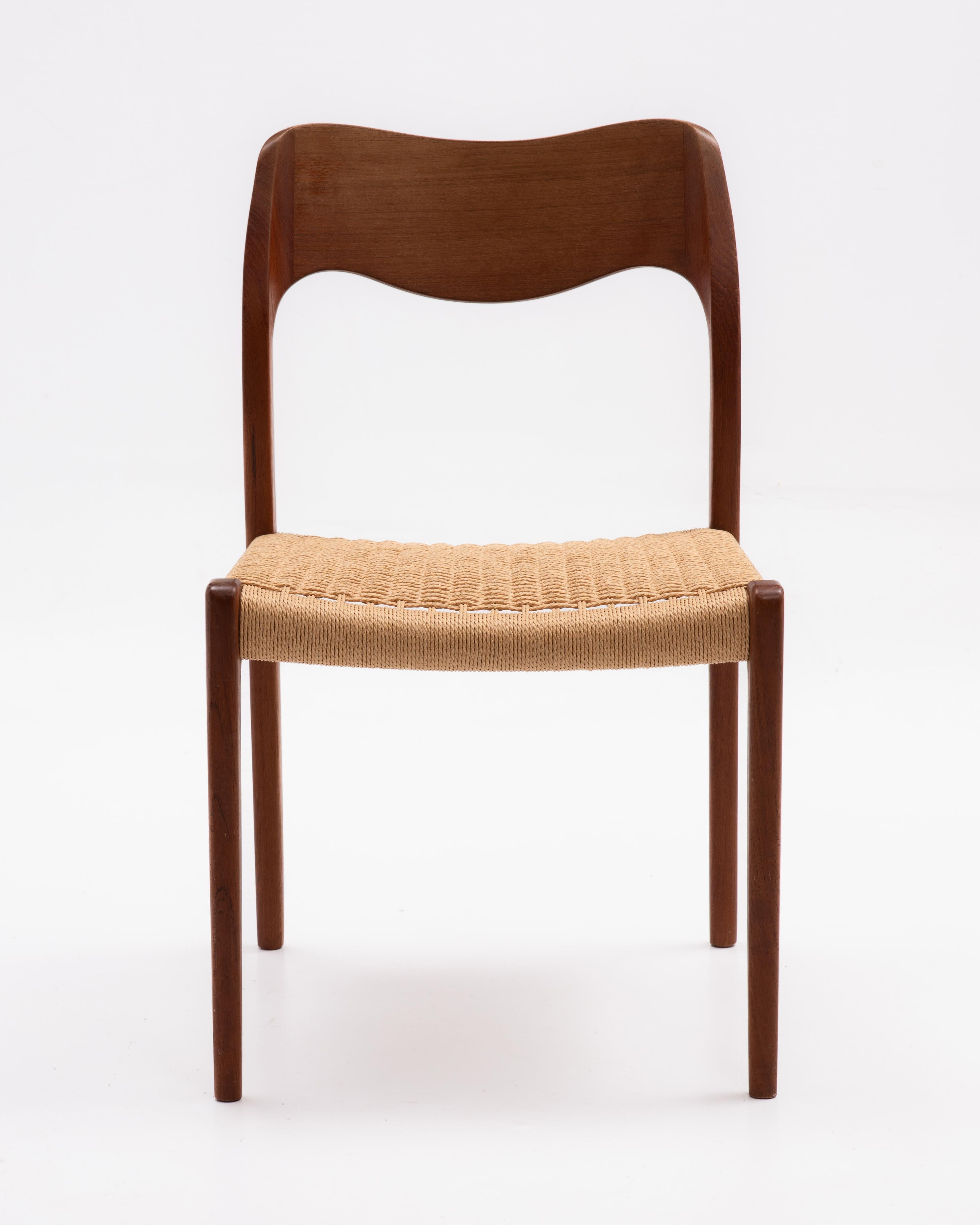 Danese Neils O. Möller 71 Sedia da pranzo in teak &New Danish Corde in vendita