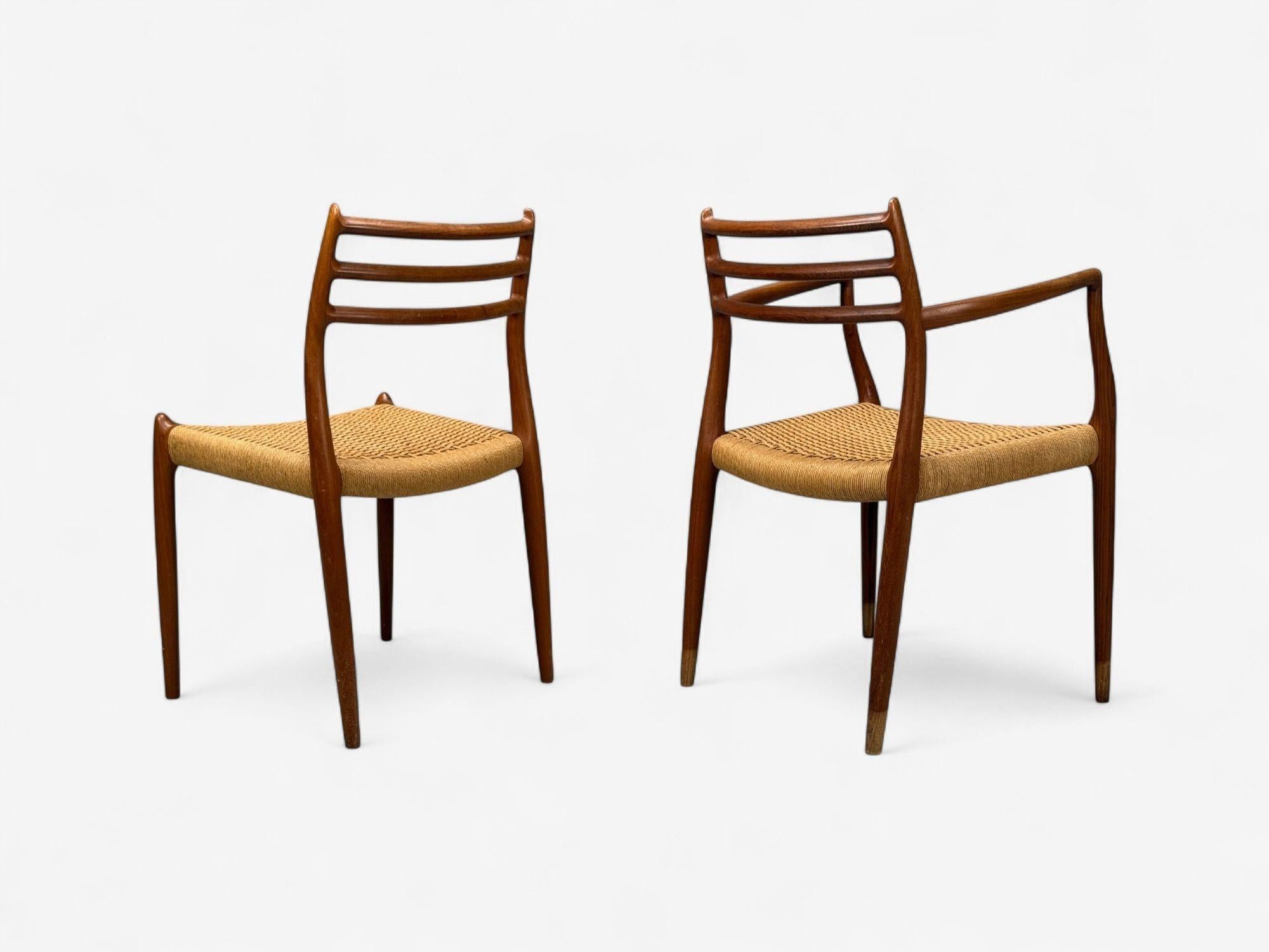 Neils O. Möller, Danemark Papercord, Teck, Chaises de salle à manger, Danemark, années 1950 en vente 3